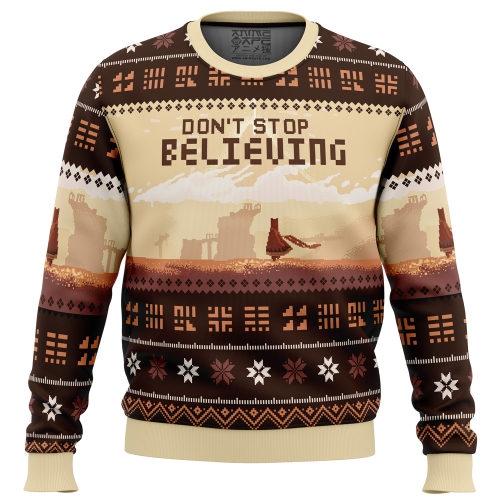 Dont Stop Believing Journey PC Ugly Christmas Sweater FRONT mockup