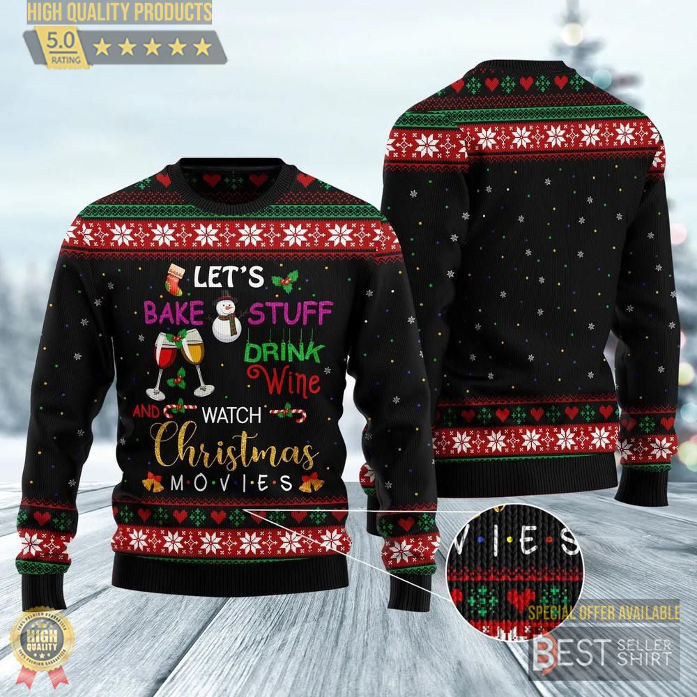 Drink Wine And Watch Christmas Ugly Christmas Sweater Ugly Christmas Sweater For Men Women 1