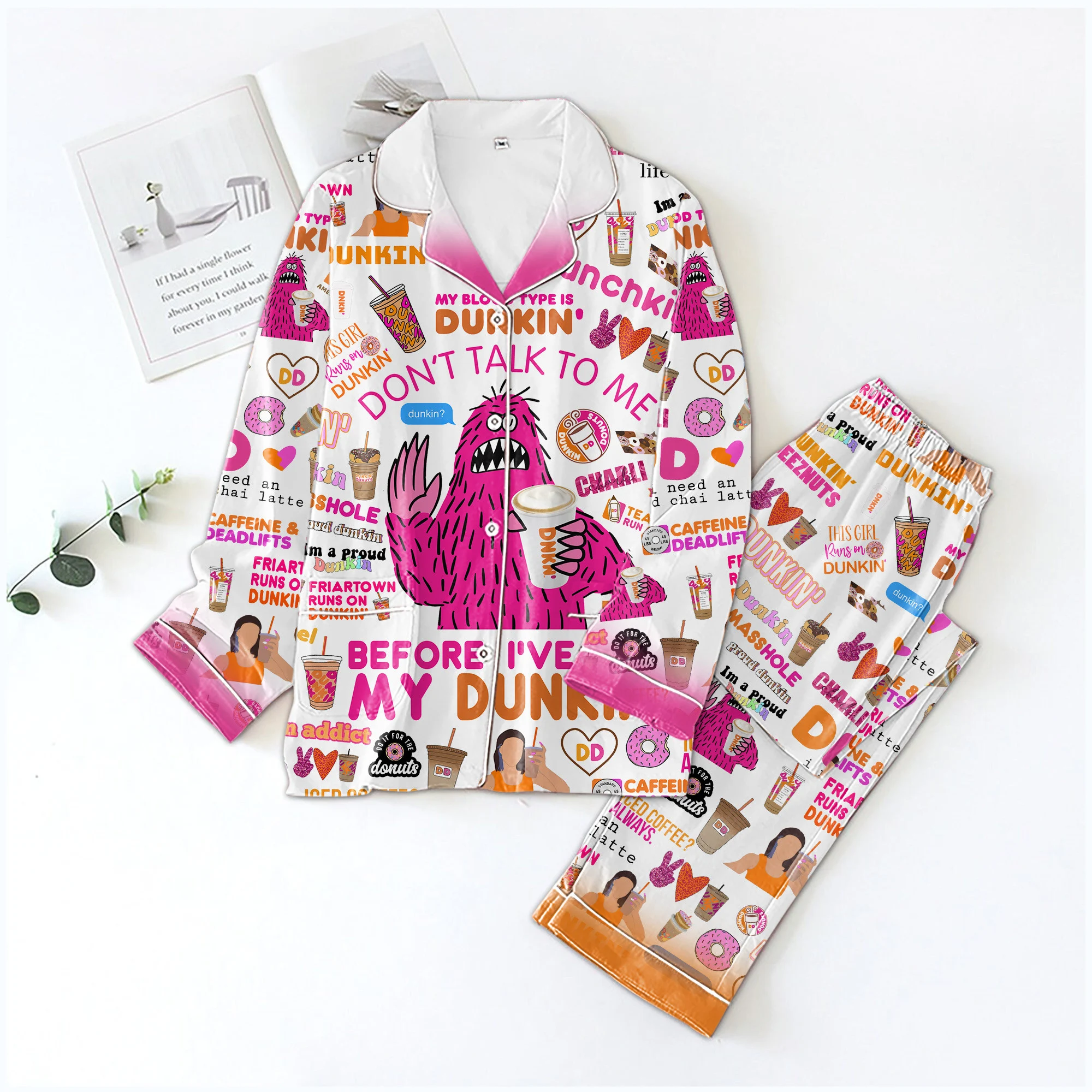 Dunkin Donuts Funny Monster Pajamas Set2B1 RdEgp