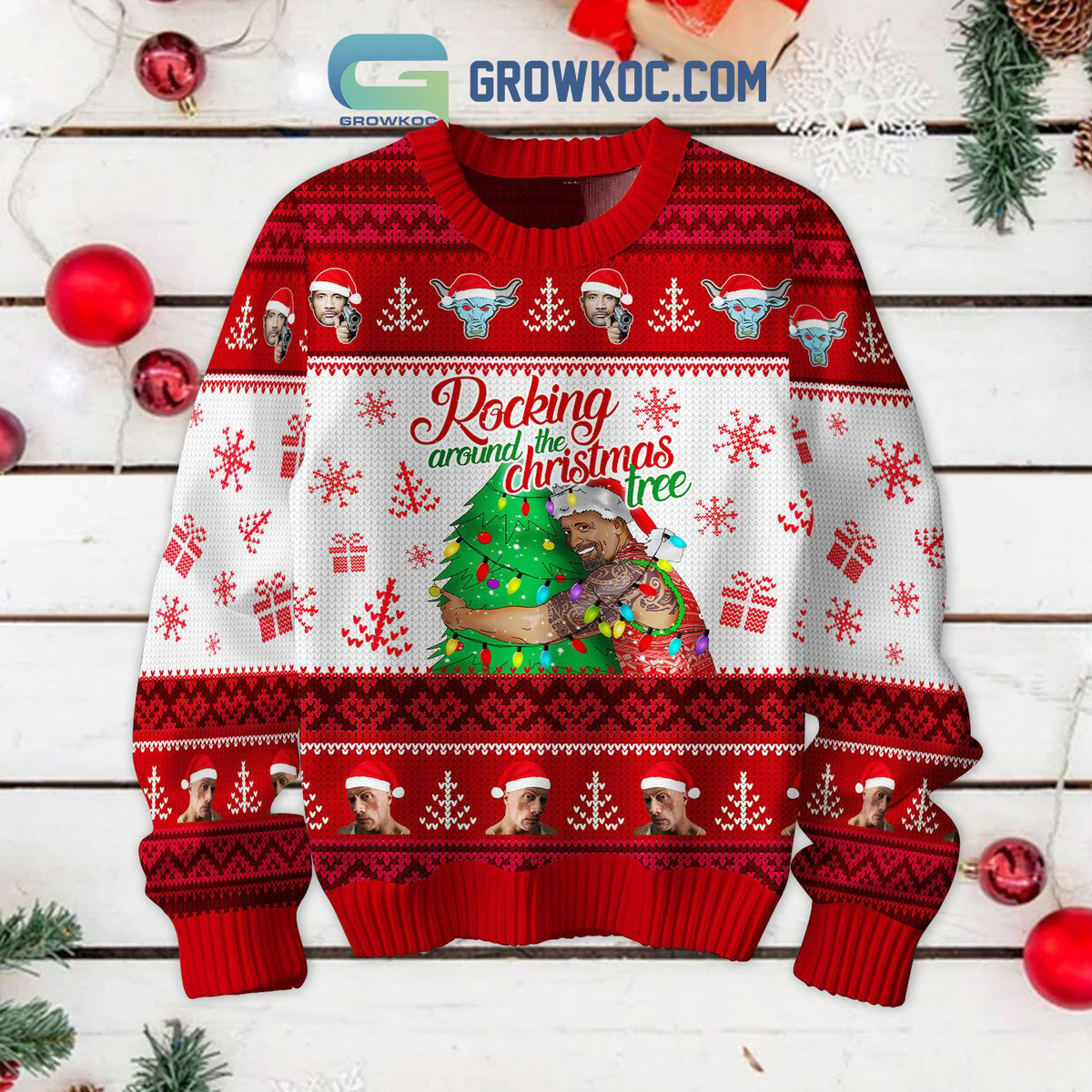 Dwayne Johnson Rocking Around The Christmas Tree Ugly Sweater2B1 hTJCF