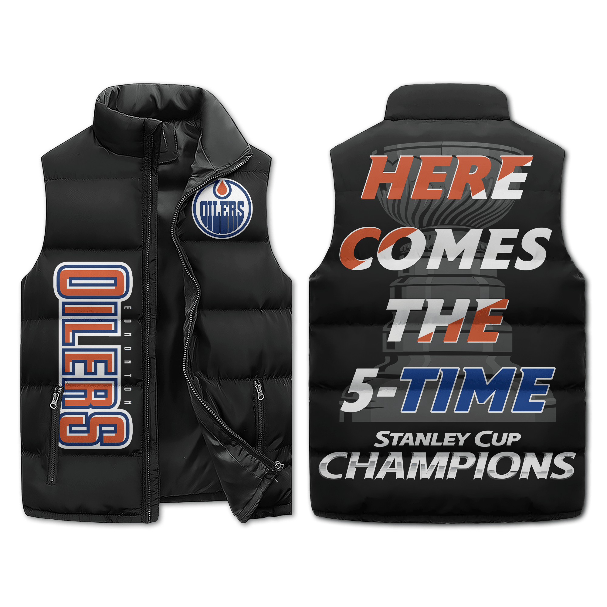 Edmonton Oilers 5 time Stanley Cup Champions Puffer Sleeveless Jacket2B1 9tHIr