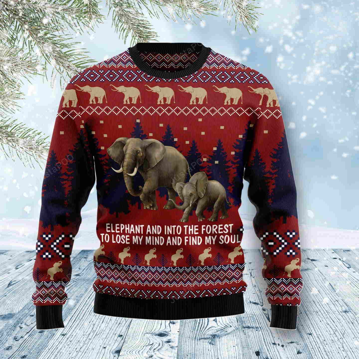 Elephant And Into The Forest Ugly Christmas Sweater