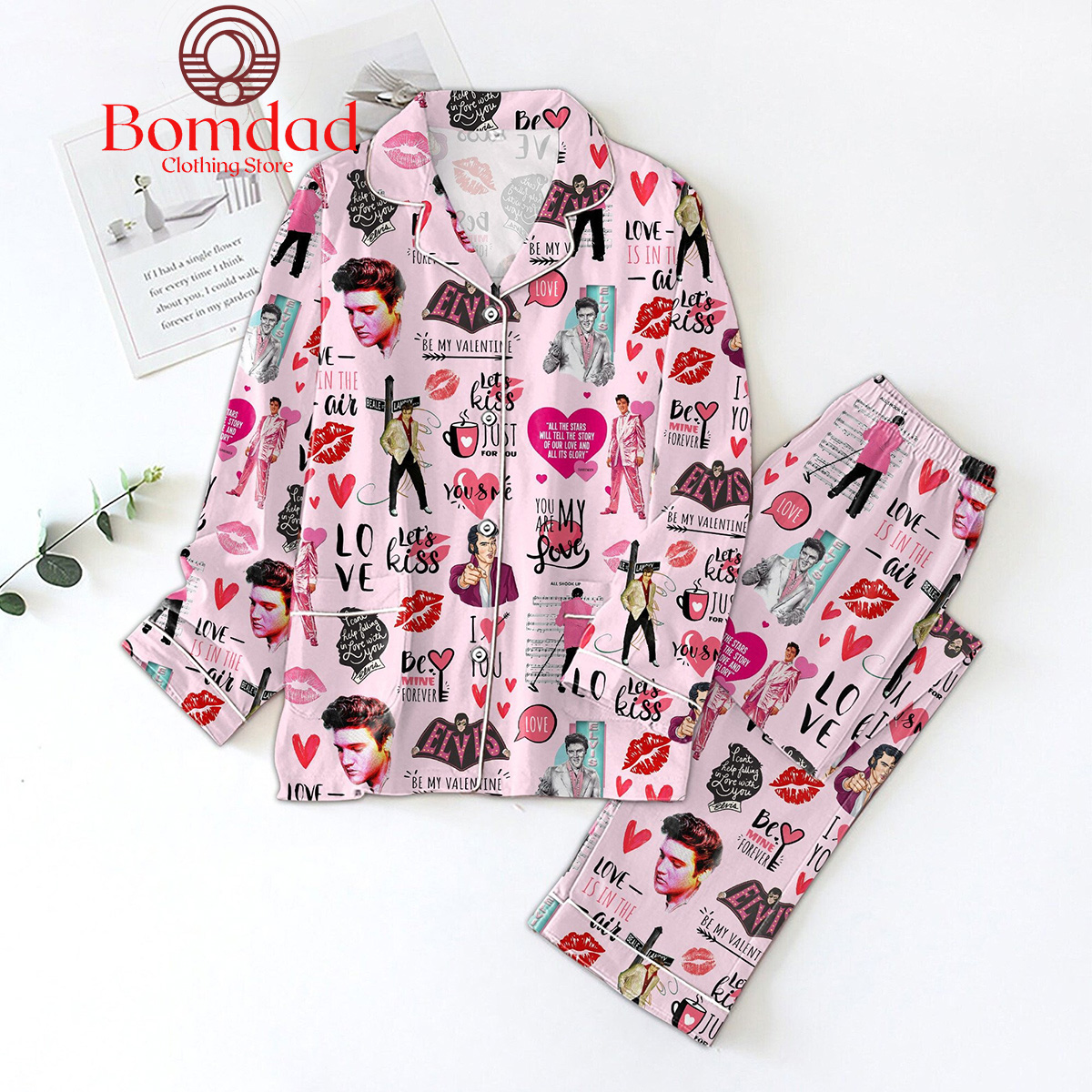 Elvis Presley Be My Valentine Lets Kiss Pajamas Set Bomdad 853f57 0