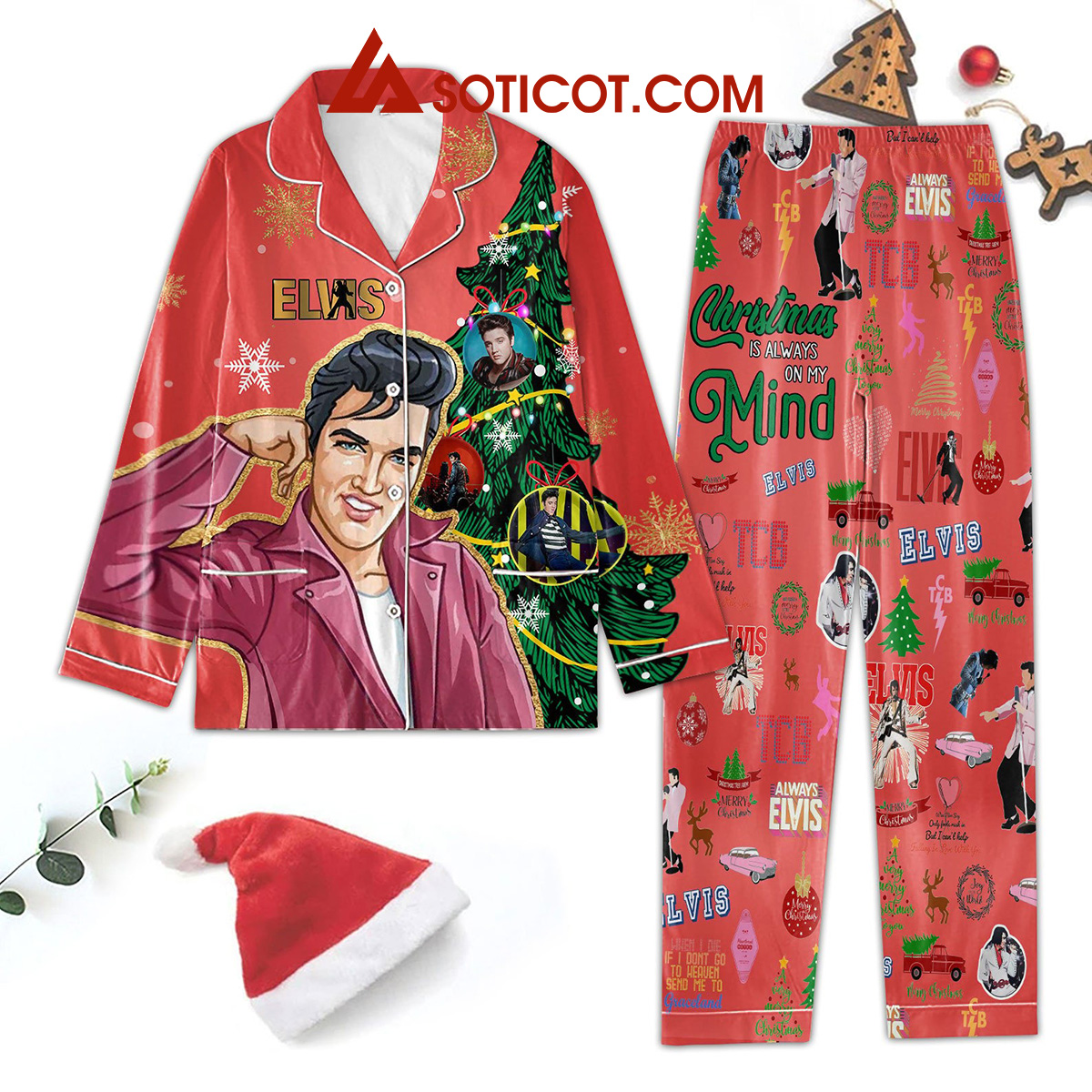 Elvis Presley Christmas Is Always On My Mind Always Elvis Merry Christmas Winter Polyester Pajama Set2B1 HTiYw