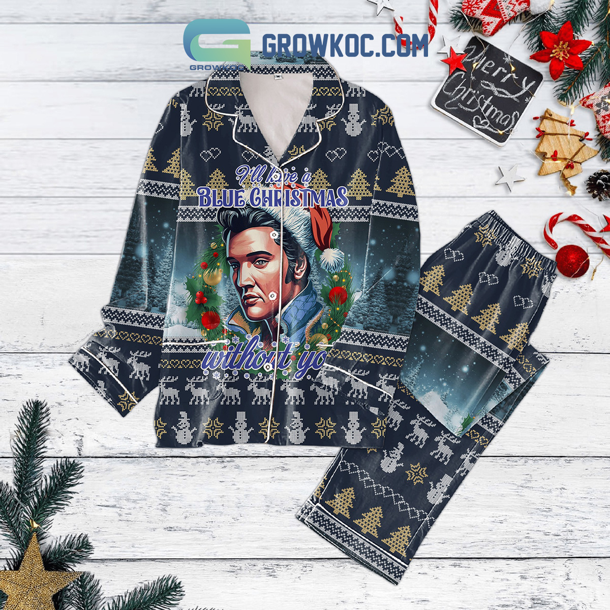 Elvis Presley Ill Have A Blue Christmas Without You Pajamas Set2B1 uC0bD