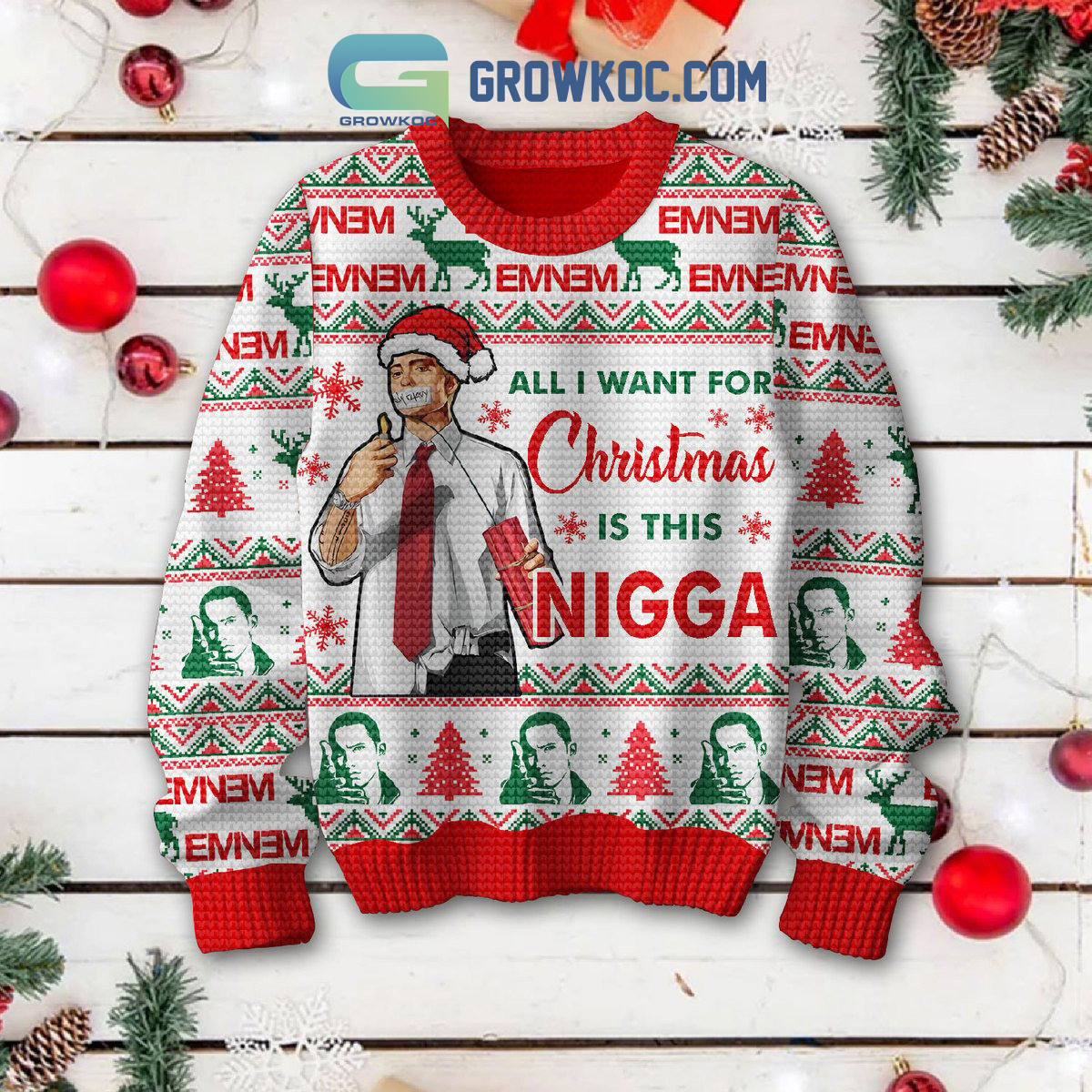 Eminem Rapper Is All I Want For Christmas Ugly Sweater2B1 ybQ4A