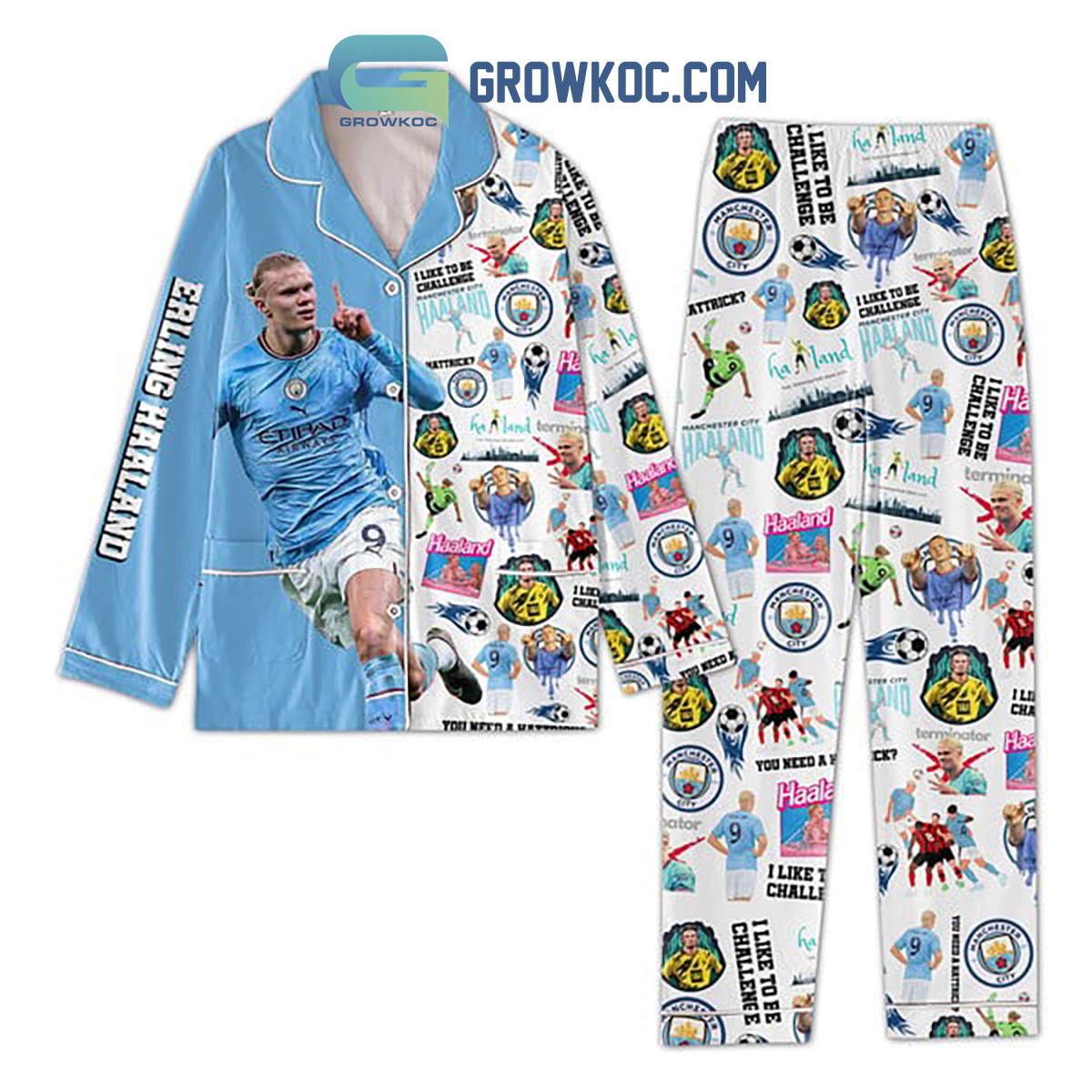 Erling Haaland Manchester City Soccer Polyester Pajamas Set2B1 Bz2FY