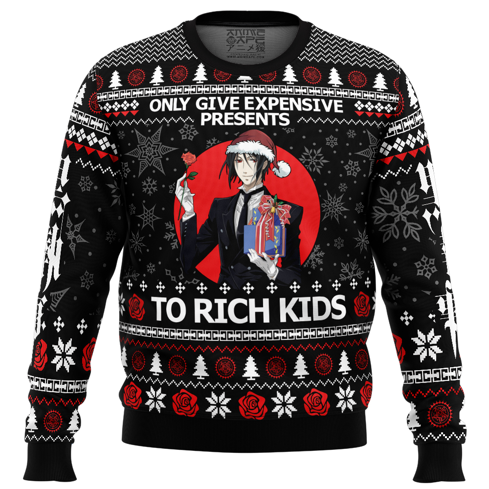 Expensive Gift Black Butler Ugly Christmas Sweater FRONT mockup