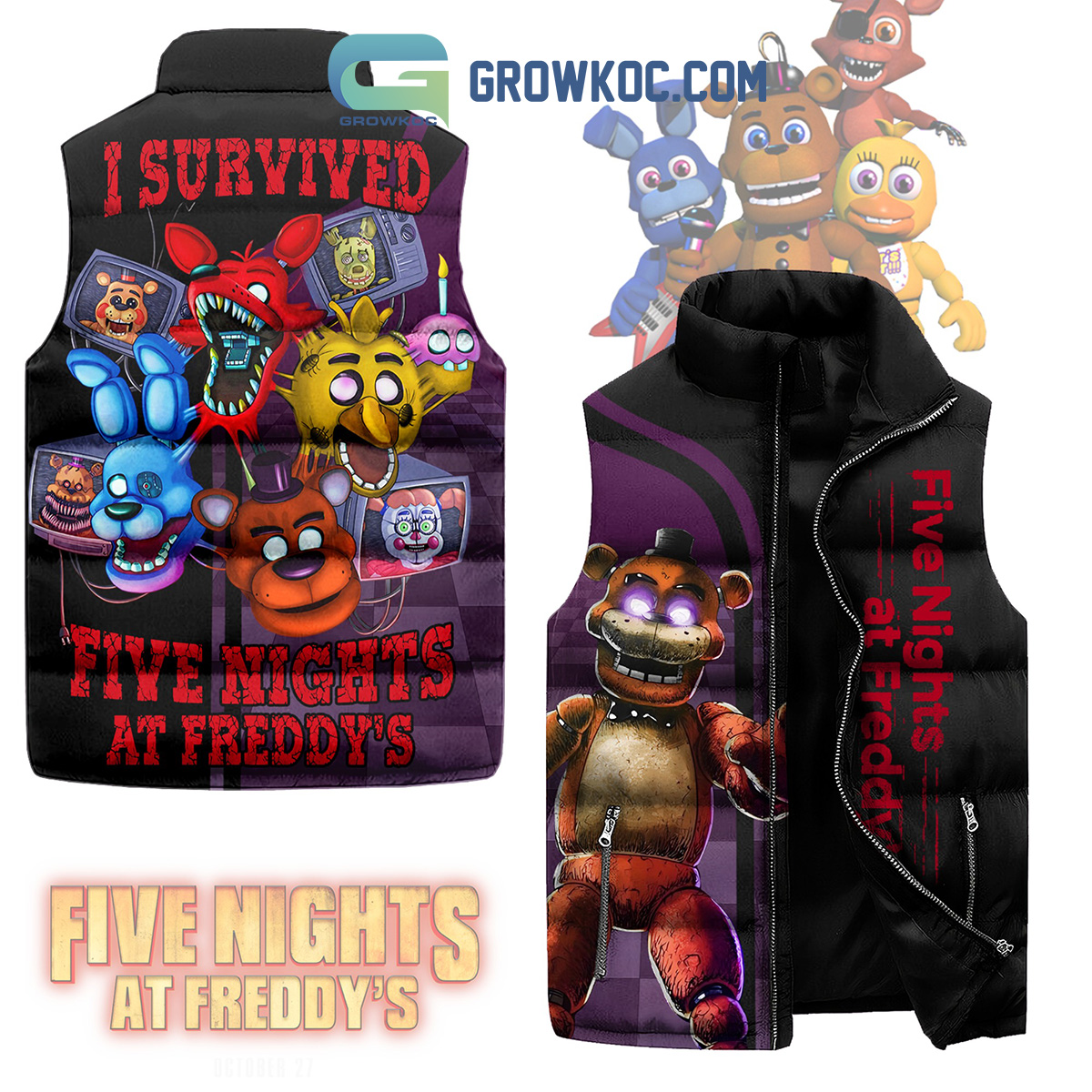 Five Nights At Freddys I Survived Sleeveless Puffer Jacket2B1 PtK9f