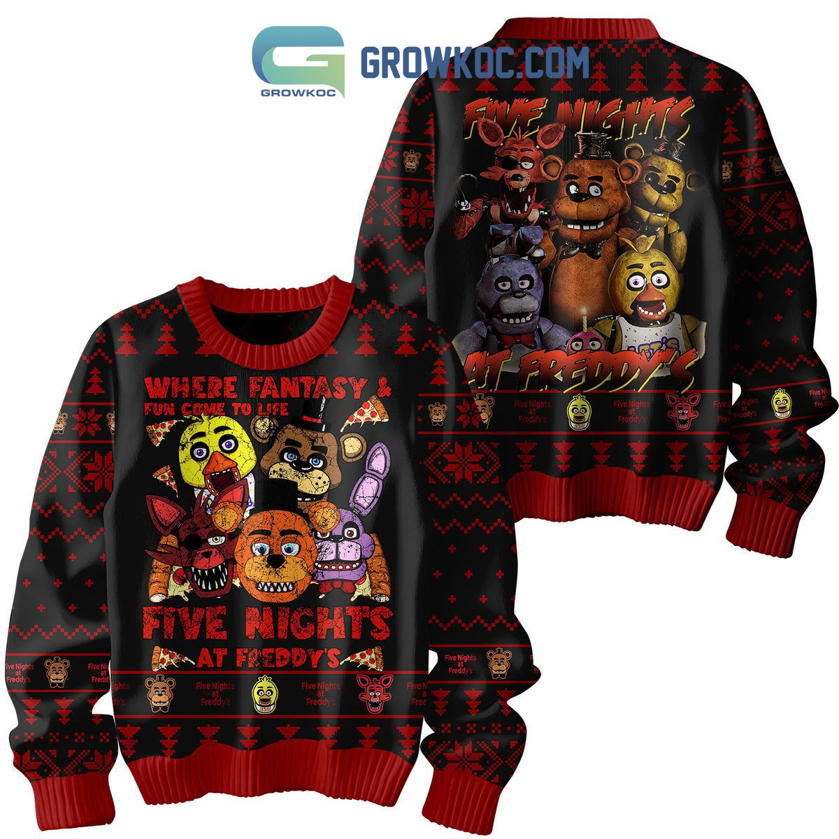 Five Nights At Freddys Where Fantasy Fun Come To Life Christmas Ugly Sweater2B1 JvxWh