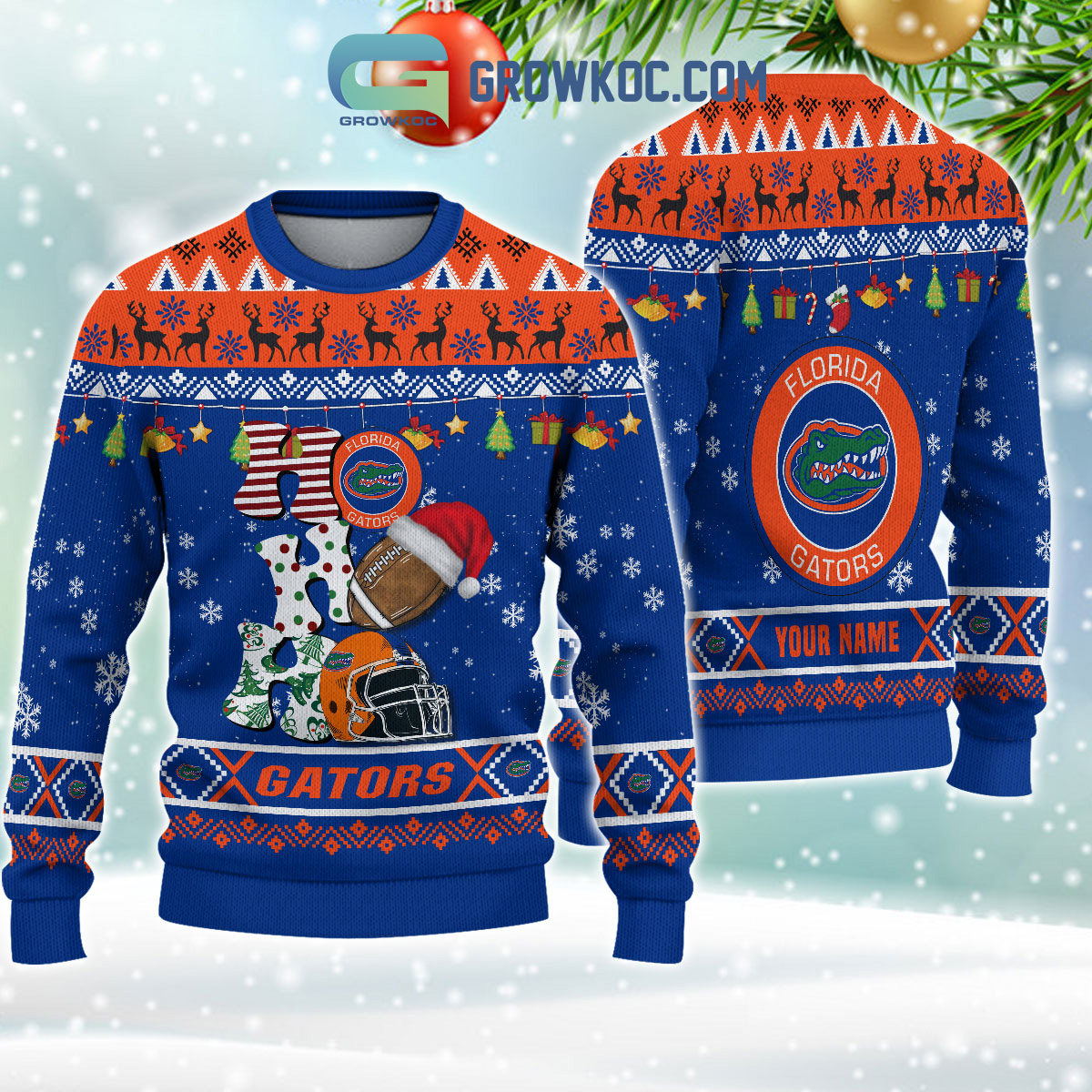 Florida Gators NCAA Ho Ho Ho Snow Christmas Personalized Ugly Sweater2B1 KhnBb