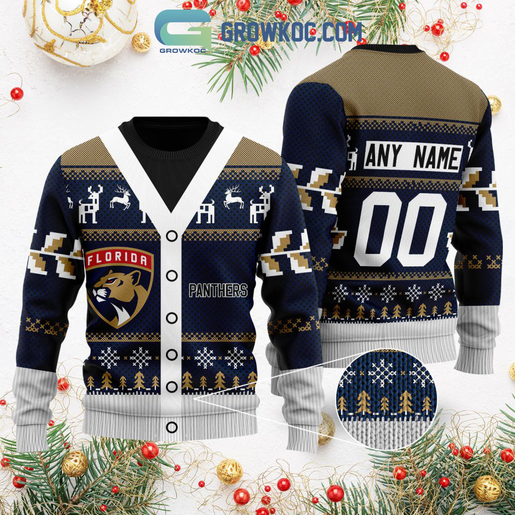 Florida Panthers Supporter Custom Name Number Christmas Holiday Ugly Sweater2B0 S1rGI