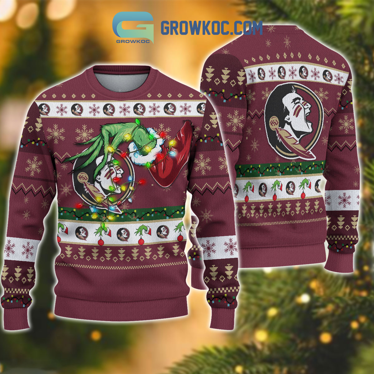 Florida State Seminoles NCAA Grinch Christmas Ugly Sweater2B1 pGuUB