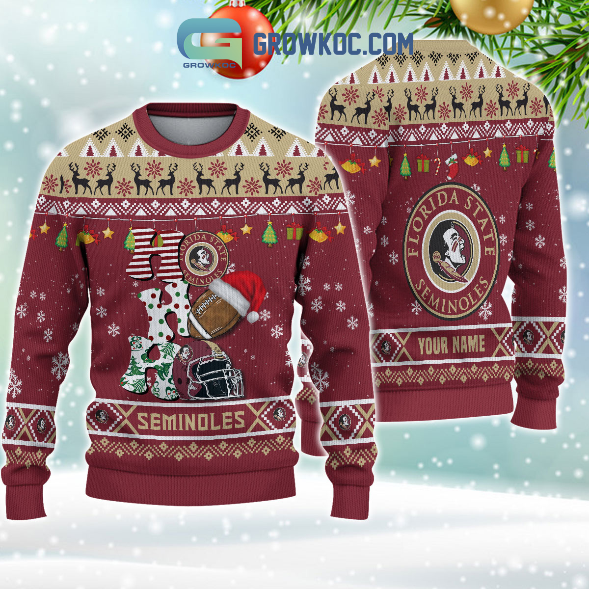 Florida State Seminoles NCAA Ho Ho Ho Snow Christmas Personalized Ugly Sweater2B1 pusVk