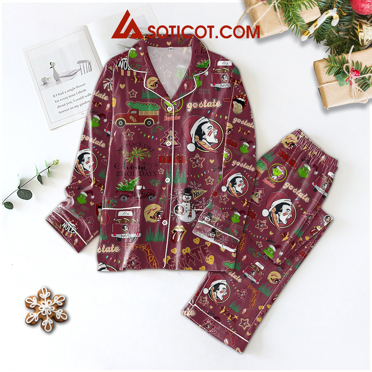 Florida State Seminoles No Place Like Chome For The Holidays Pajamas Set2B1 MJOLB