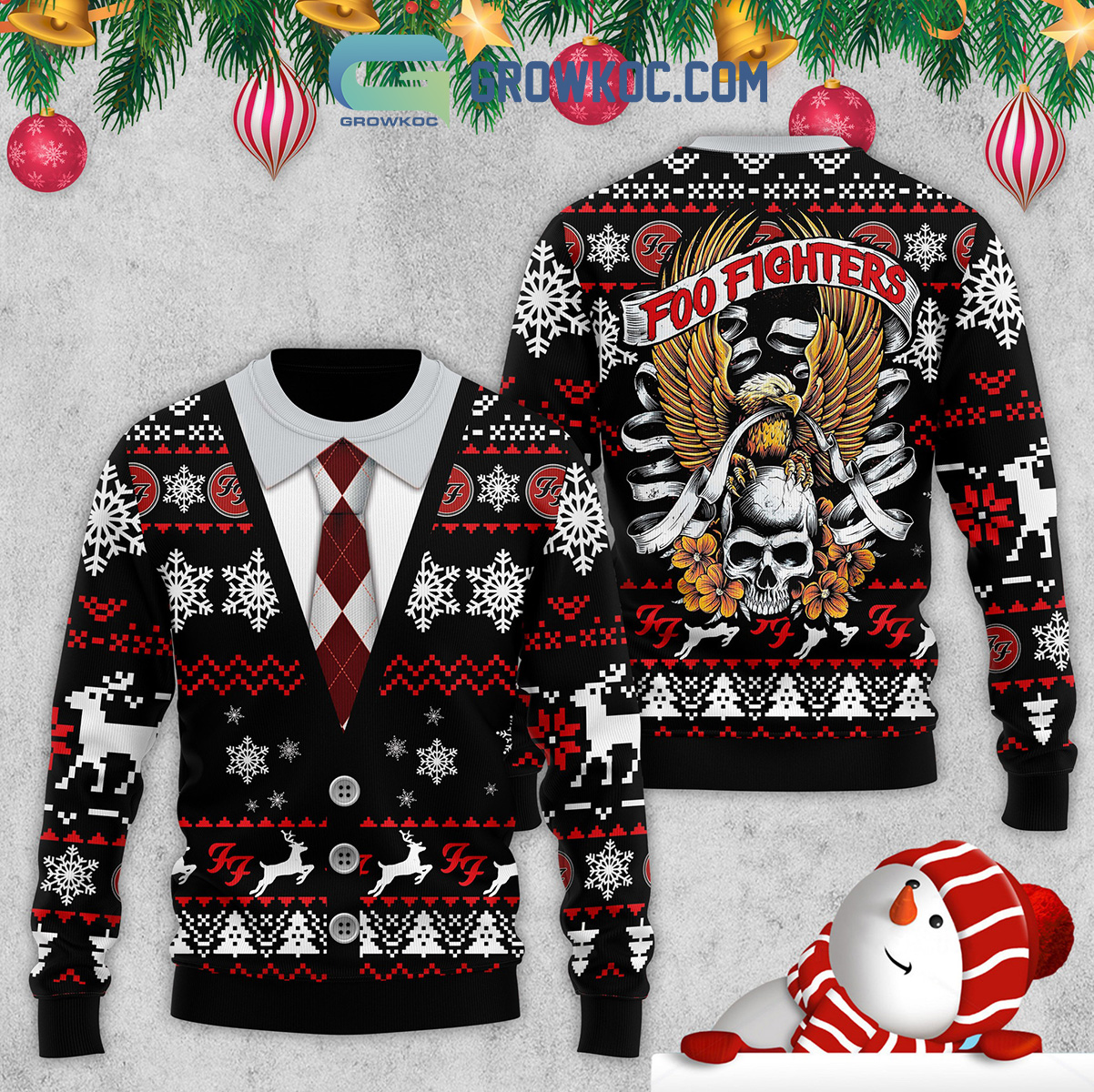 Foo Fighter Snow Christmas Ugly Sweater2B1 XW55a