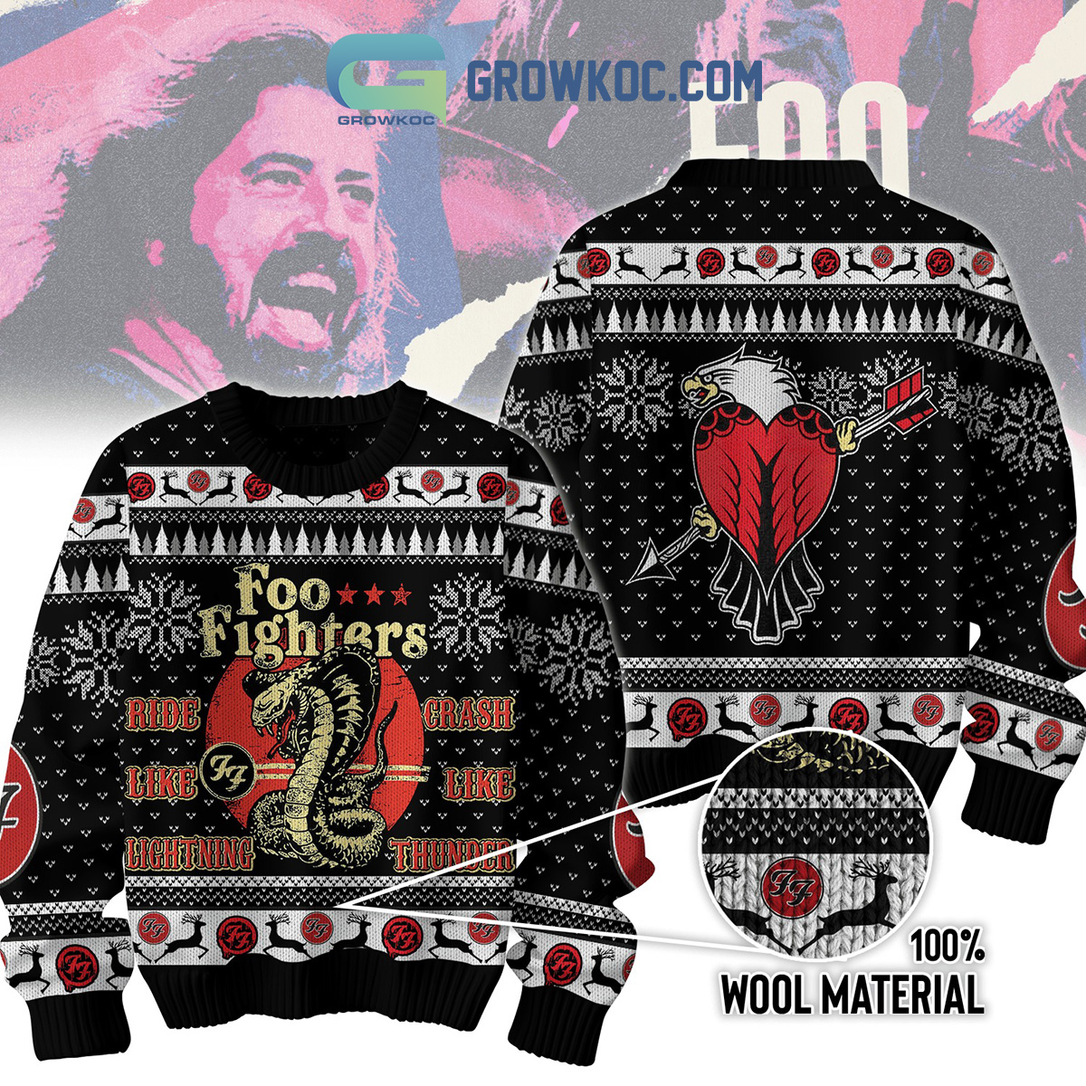 Foo Fighters Ride Like Lighting Ugly Sweater2B1 OoAiu