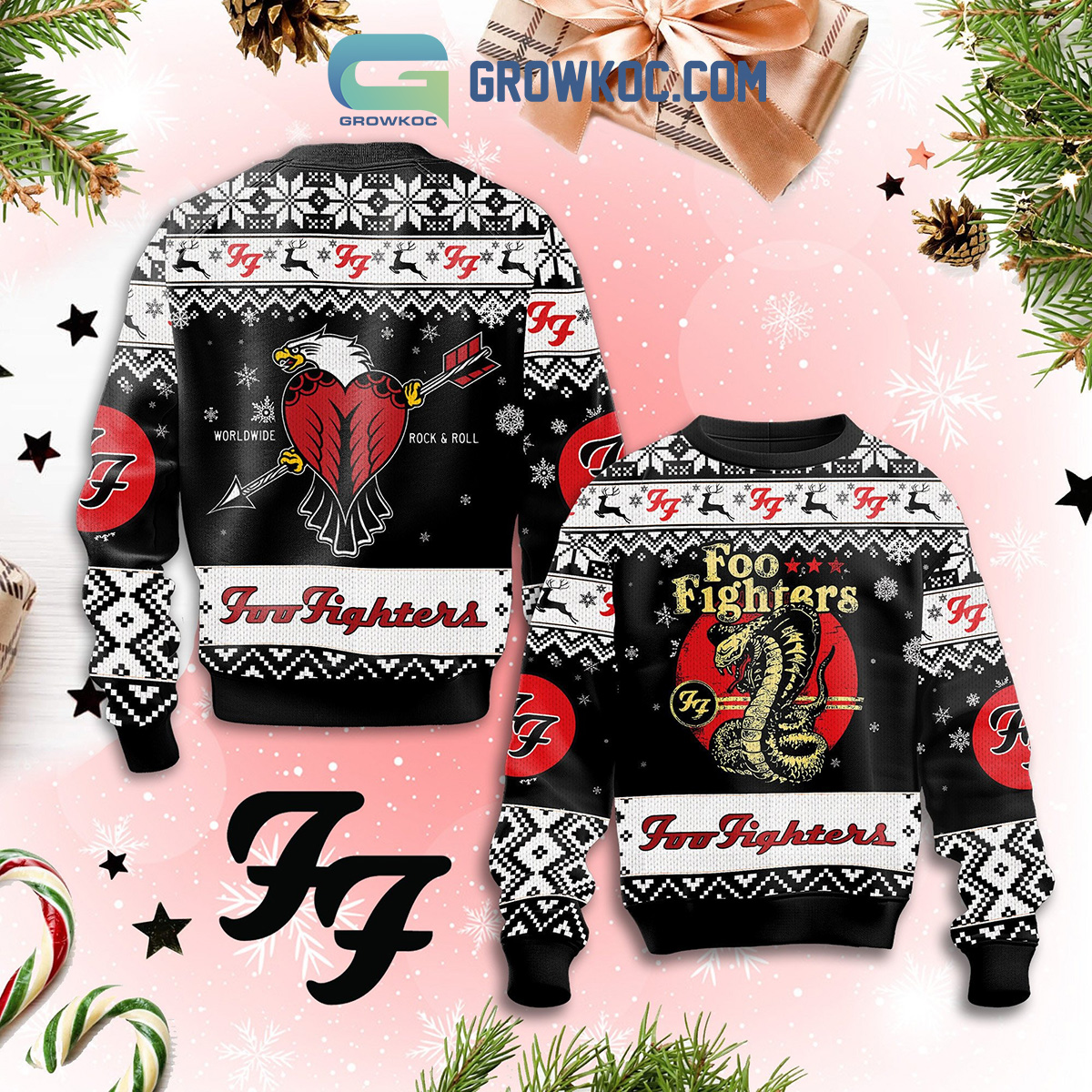 Foo Fighters Worldwide Rock And Roll Christmas Ugly Sweater2B1 jaDVq