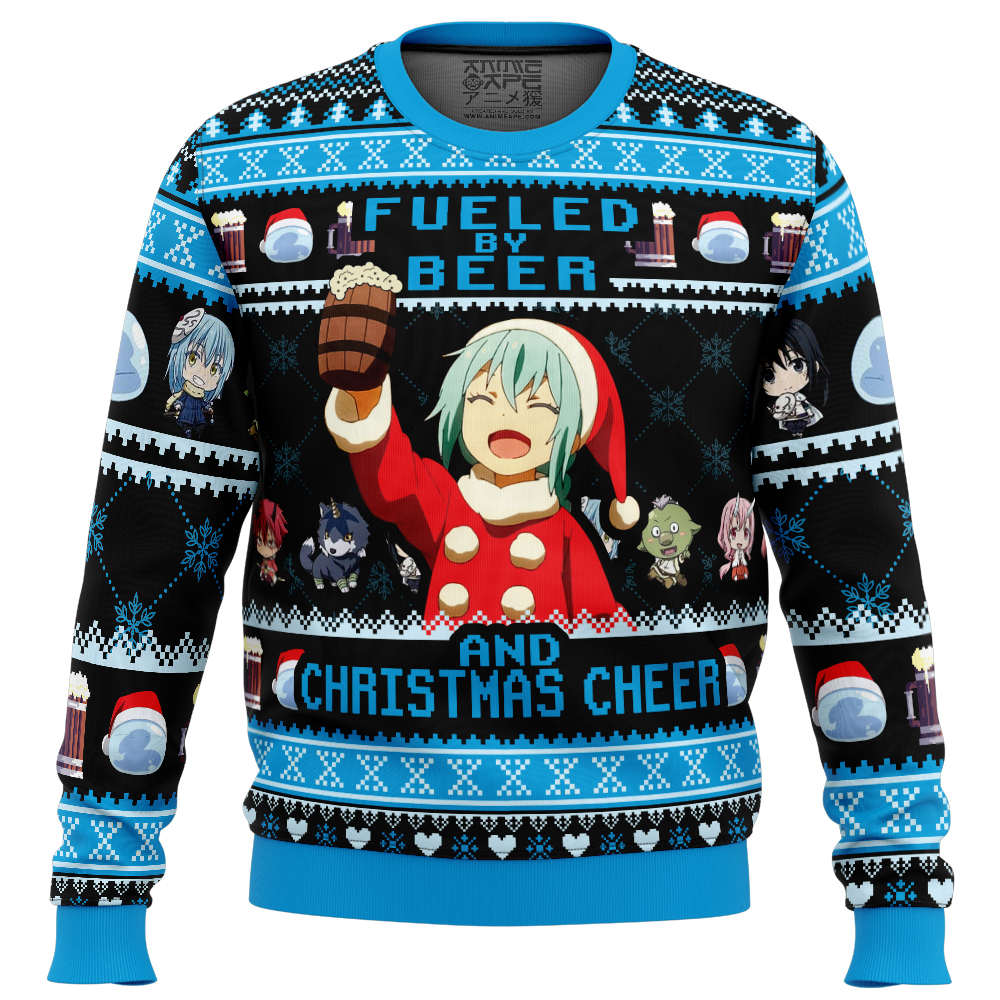 Fueled By Beer That Time I Got Reincarnated as a Slime Ugly Christmas Sweater FRONT mockup