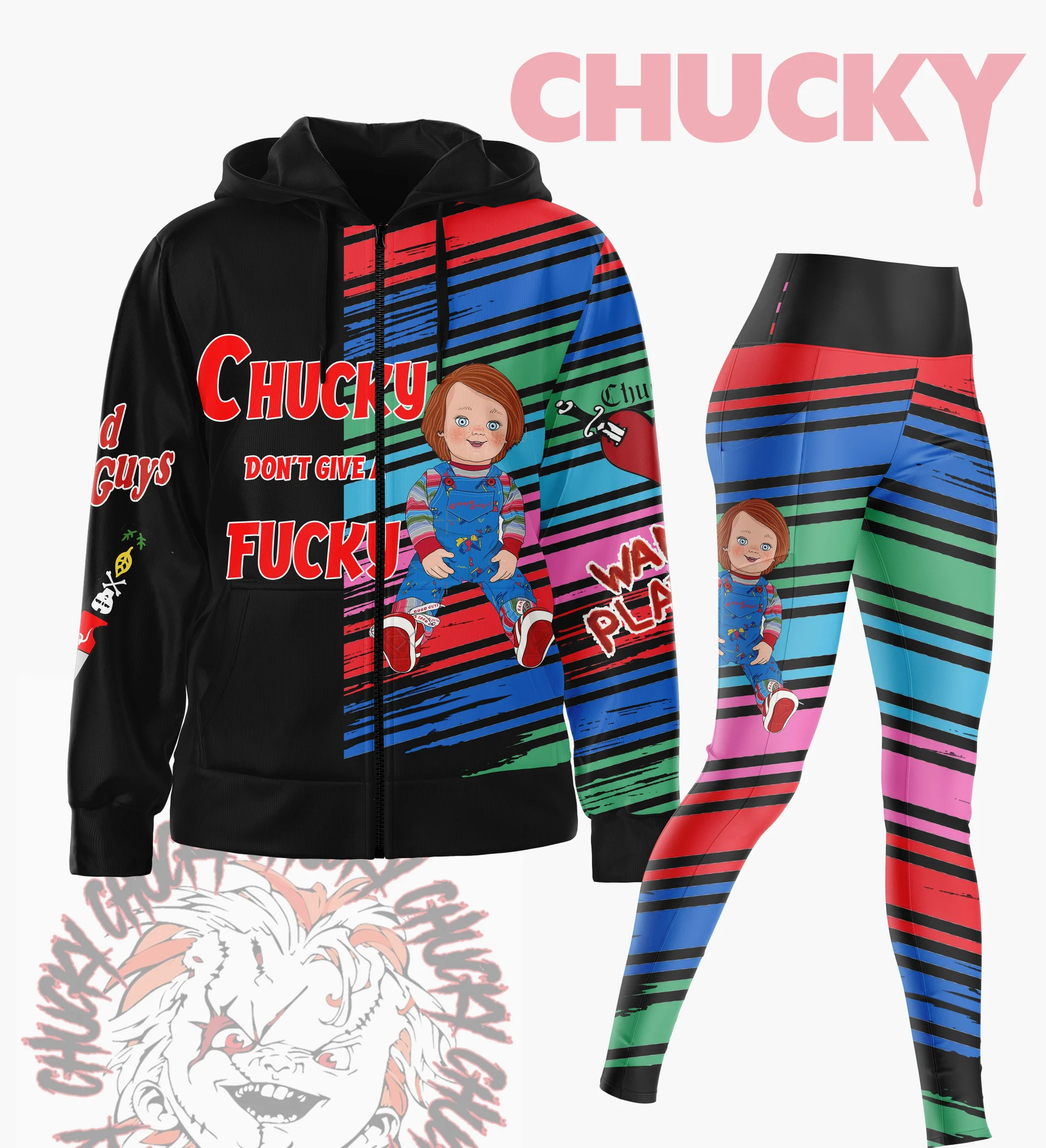 Funny Chucky Zipper Hoodie Leggings Set2B1 0r7Bj