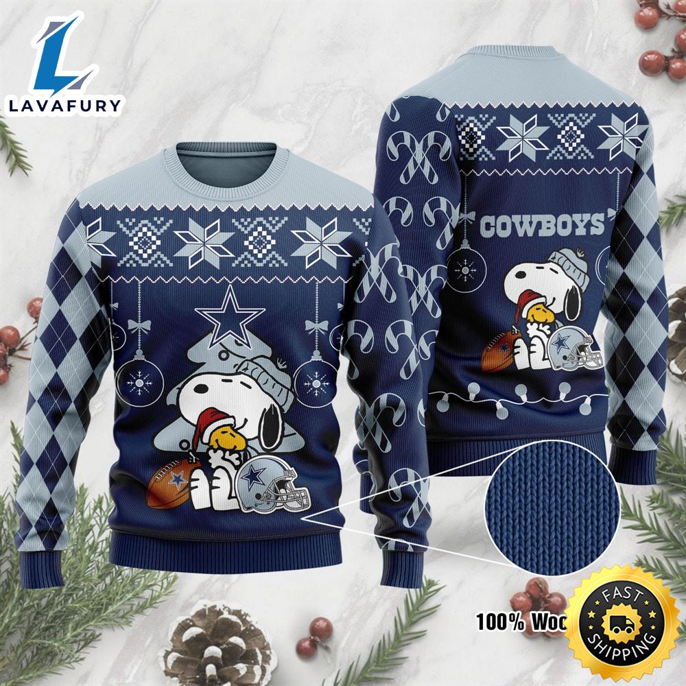 Funny Snoopy And Woodstock Dallas Cowboys Christmas Ugly Sweater bfhref