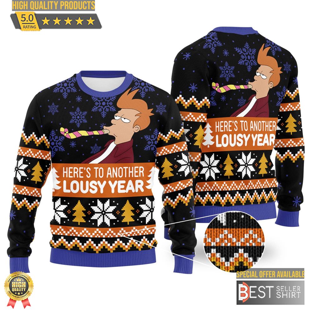 Futurama Ugly Christmas Sweatshirt Philip J. Fry Lousy Year Ugly Sweater Here To Another Lousy Year 1