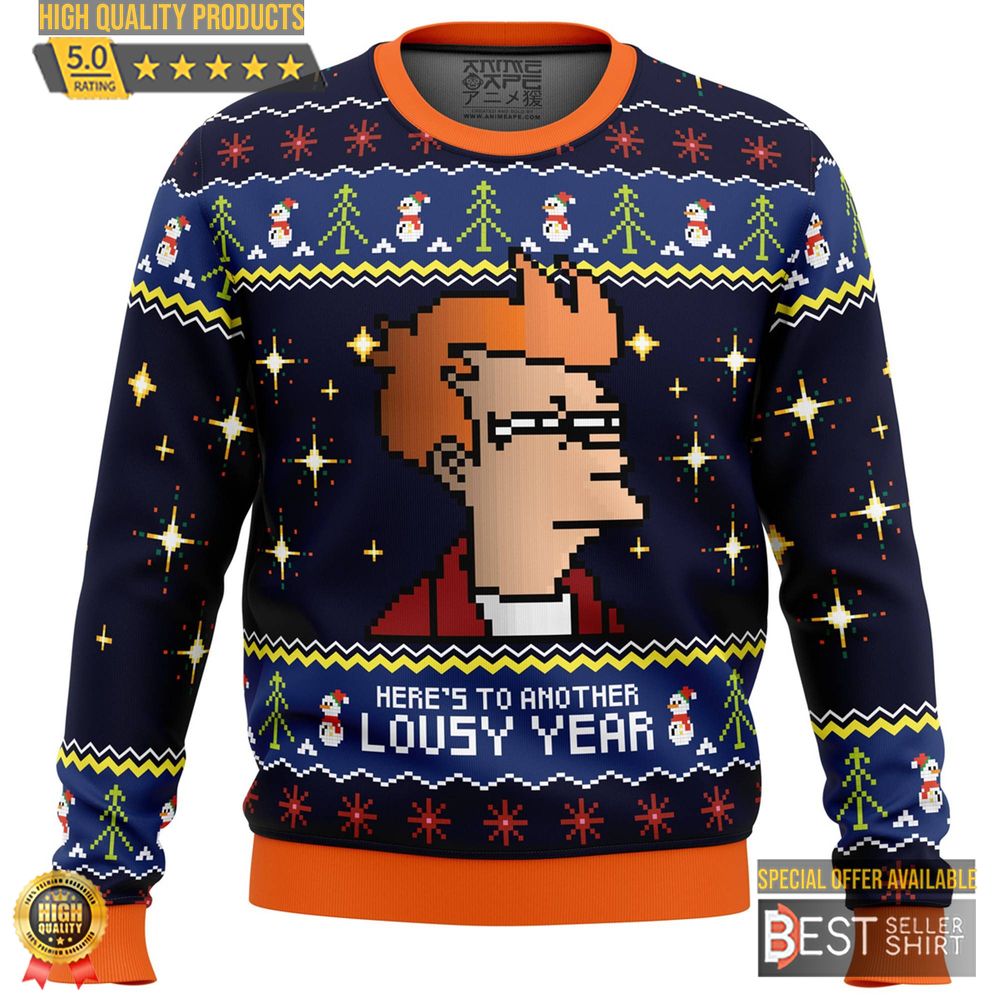 Futurama Ugly Christmas Sweatshirt Philip J. Fry Lousy Year Ugly Sweater Here To Another Lousy Year American Sitcom 1