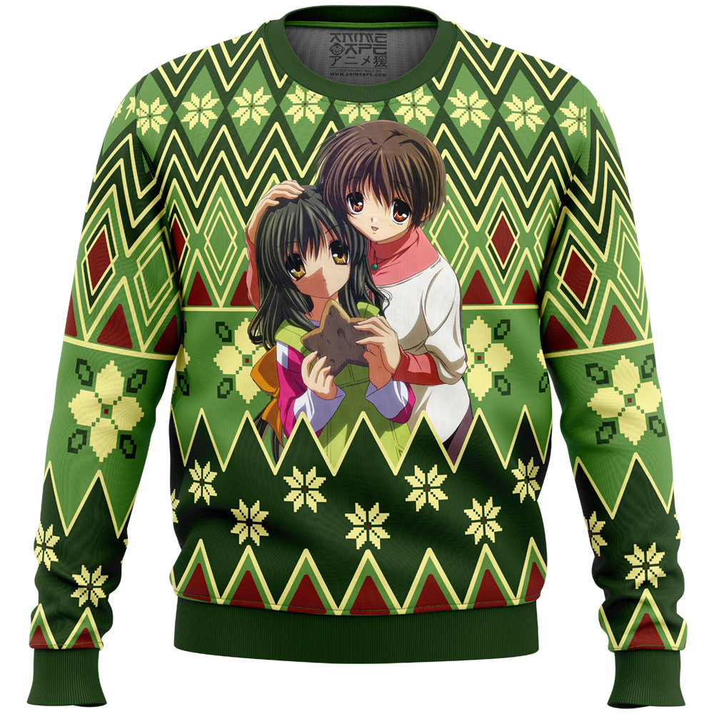 Fuuko and Kouko Christmas Clannad Ugly Christmas Sweater FRONT mockup