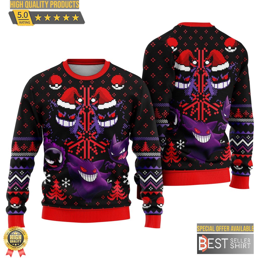 Gengar Ugly Christmas Sweatshirt Gastly Haunter Gengar Ugly Sweater Eevee Evolution 1