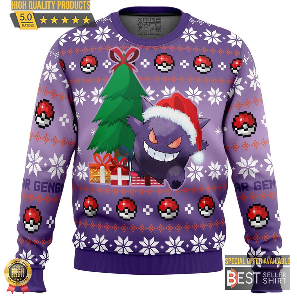 Gengar Ugly Christmas Sweatshirt Gastly Haunter Gengar Ugly Sweater Eevee Evolution Japanese Anime 1