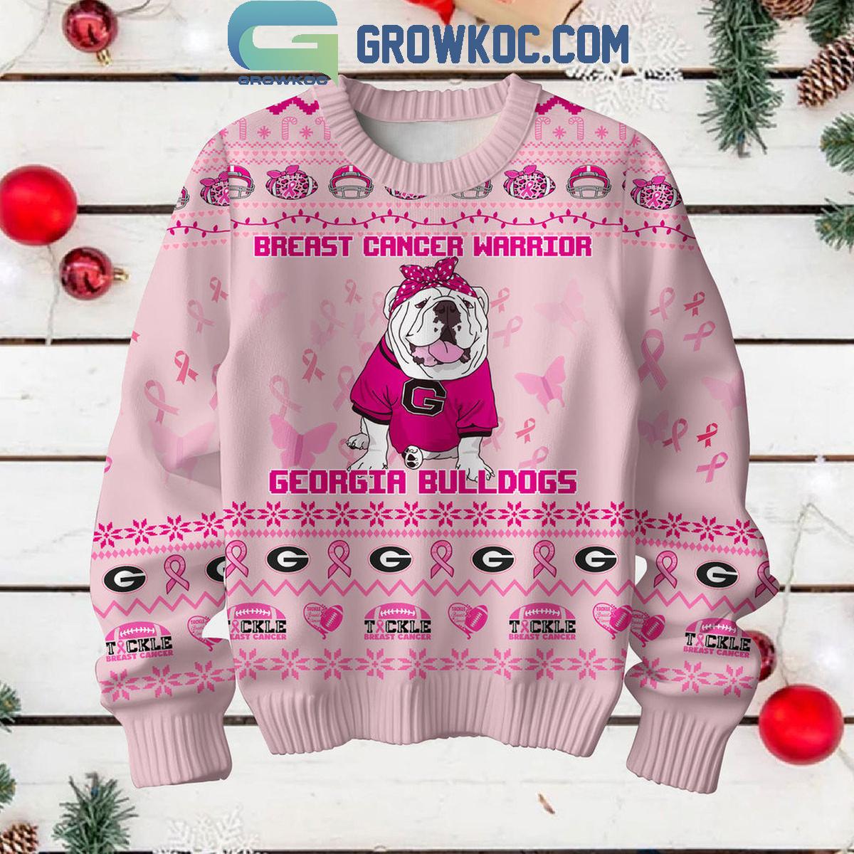 Georgia Bulldogs Breast Cancer Warrior Tackle Cancer Christmas Ugly Sweater Light Pink 1 rfJ12