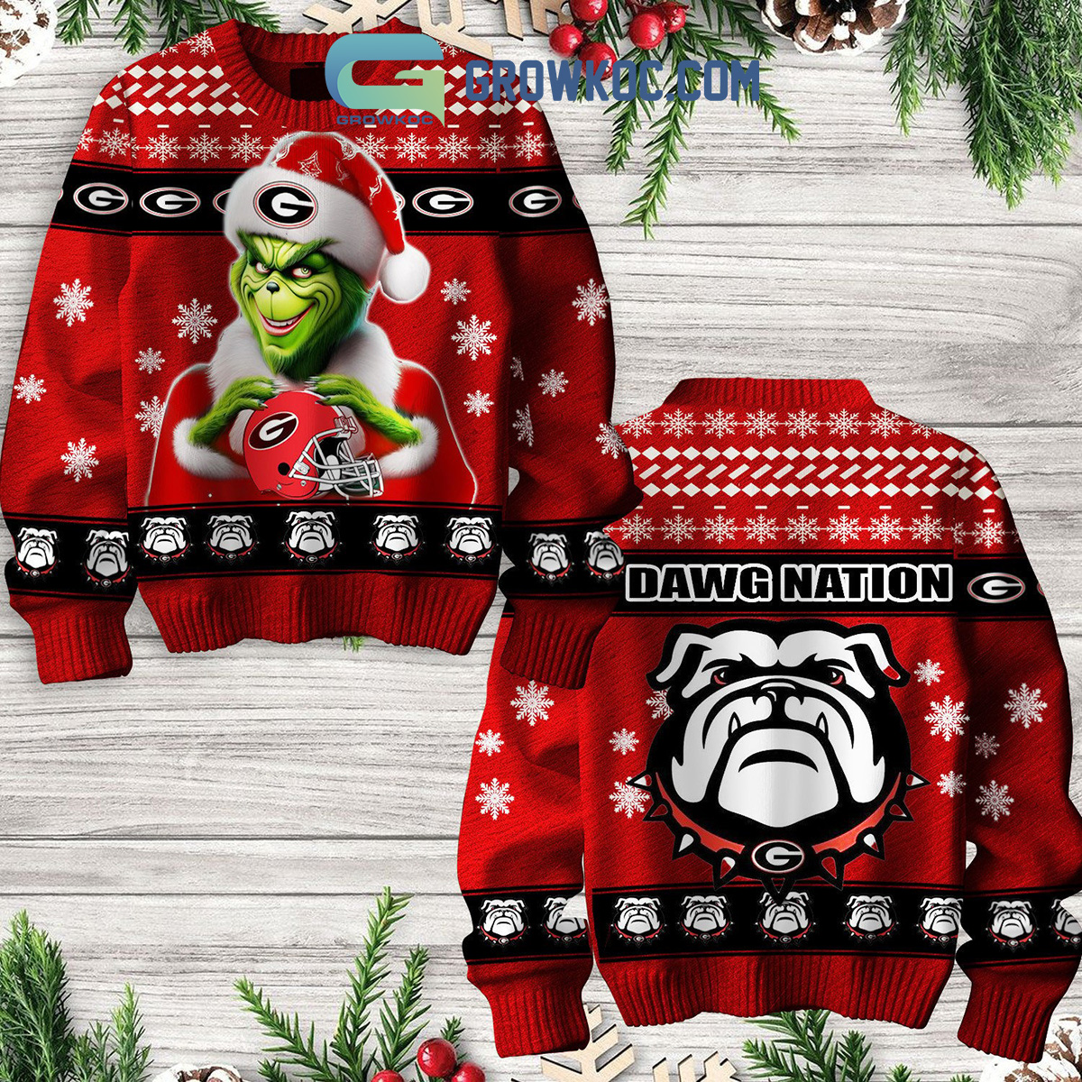 Georgia Bulldogs Grinch Dawg Nation Christmas Ugly Sweater2B1 OQaJ3