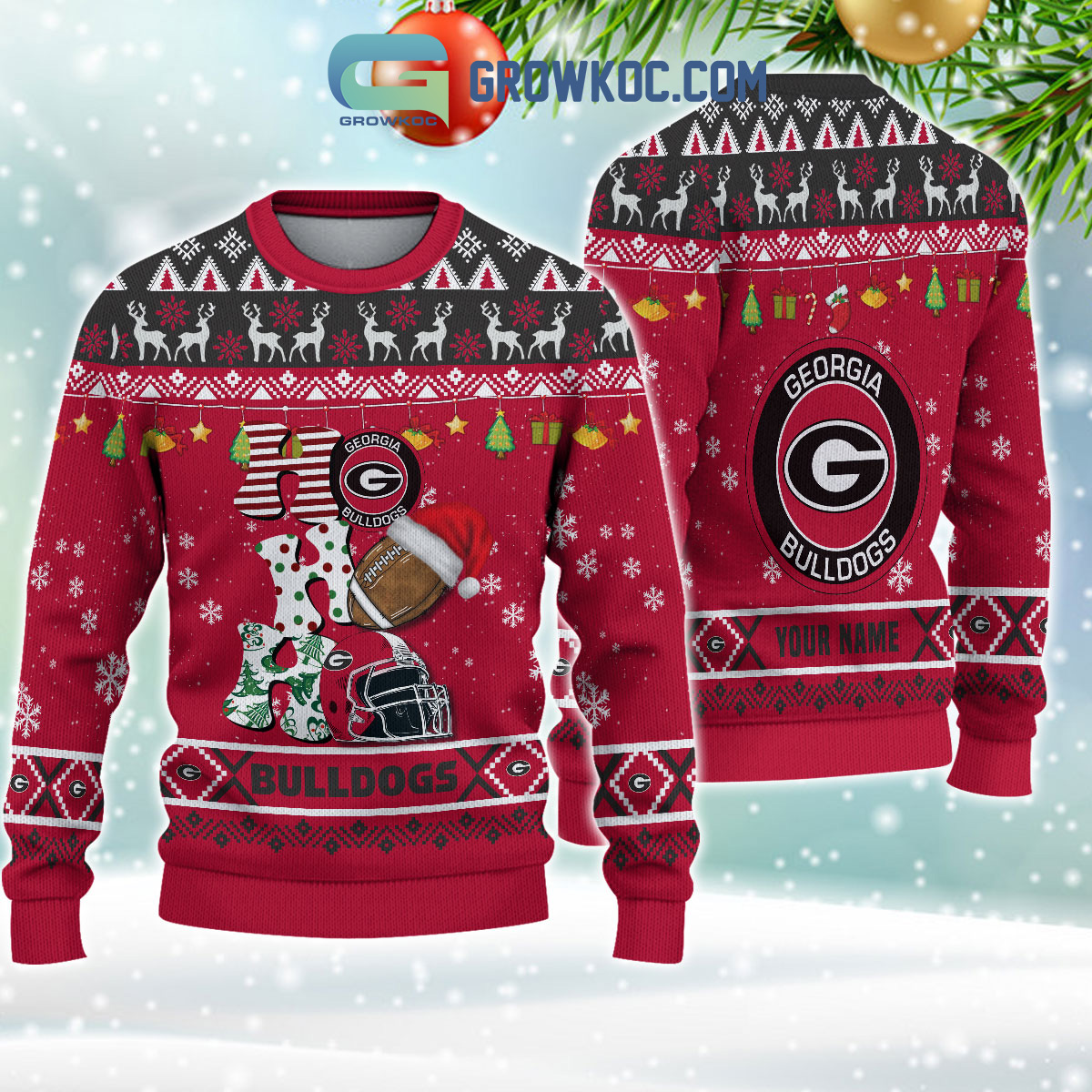 Georgia Bulldogs NCAA Ho Ho Ho Snow Christmas Personalized Ugly Sweater2B1 8CAf0