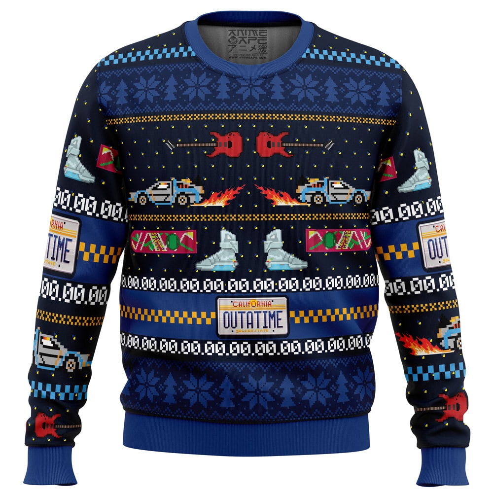 Get Back in Time For Christma BTTF PC Ugly Christmas Sweater front mockup