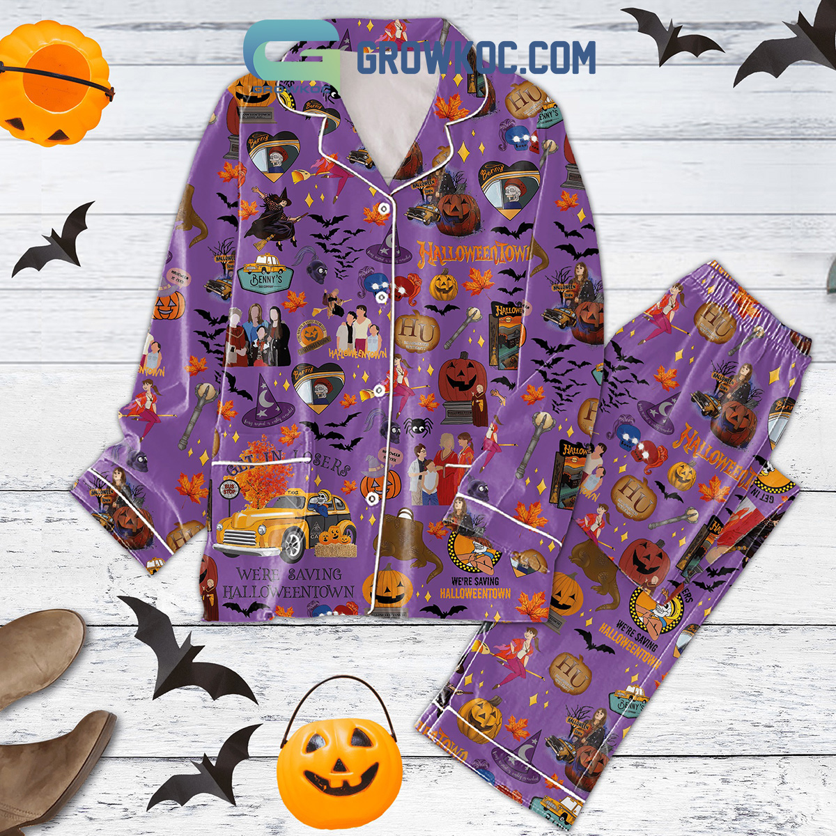 Get In Losers Were Saving Halloween Town Witch Pumpkin Pajamas Set2B1 NZMA3