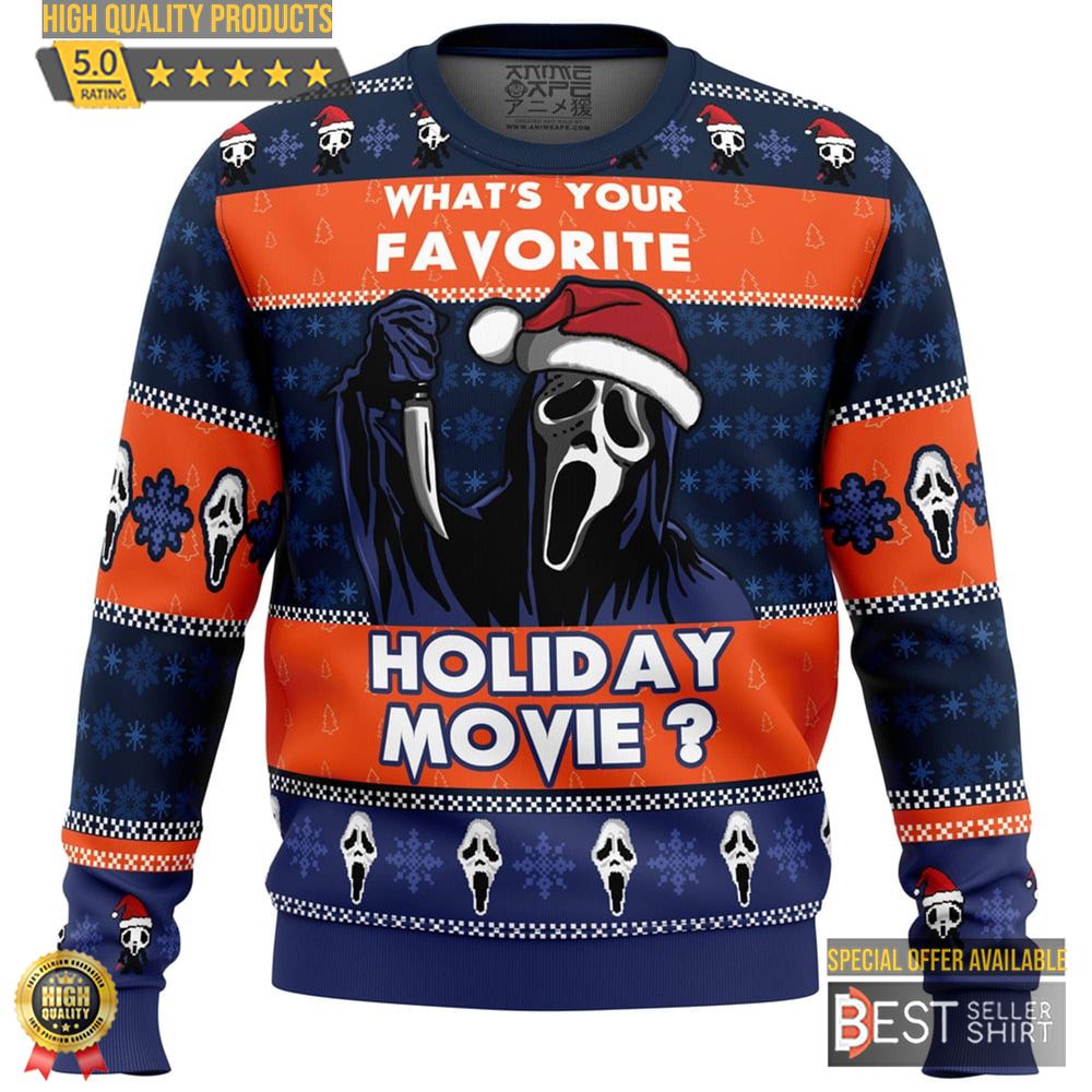 Ghost Face Ugly Christmas Sweatshirt What Is Your Favorite Holiday Movie Christmas Ugly Sweater 1