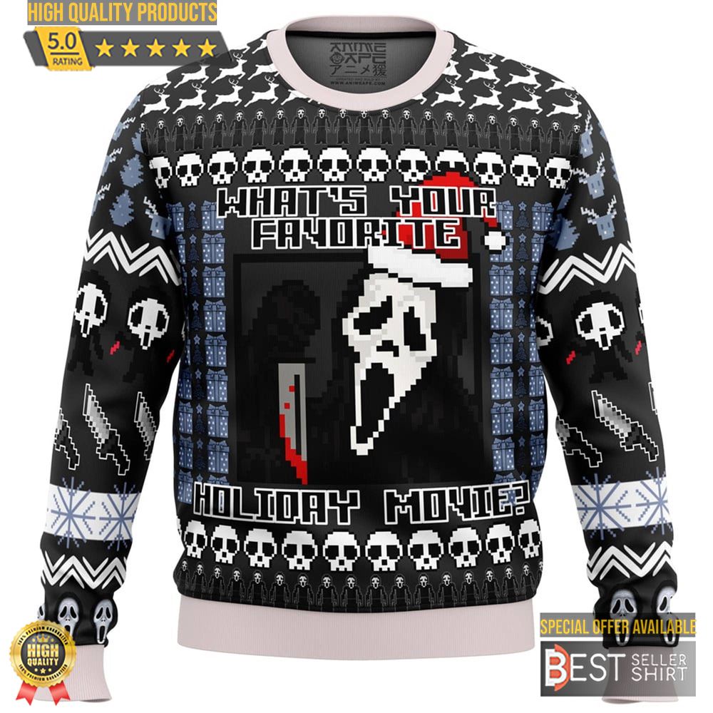 Ghost Face Ugly Christmas Sweatshirt What Is Your Favorite Holiday Movie Ugly Sweater 1