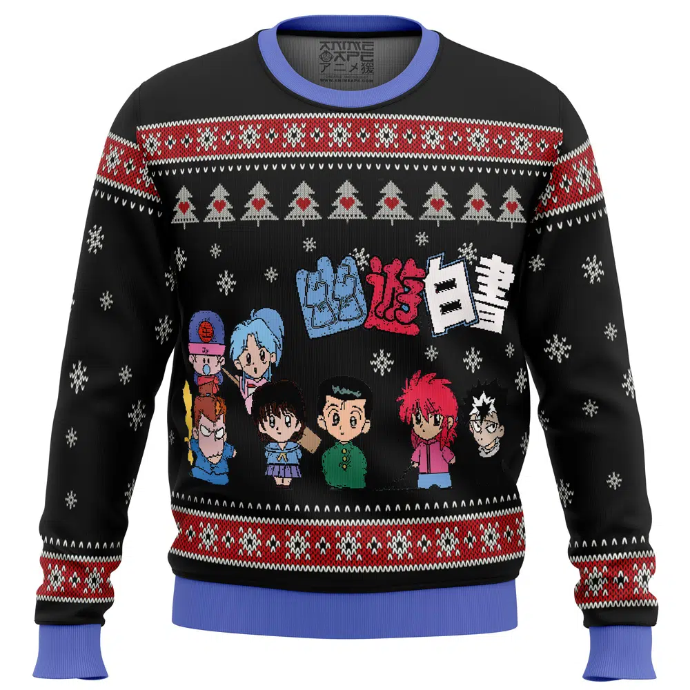 Ghost Fighter Yu Yu Hakusho Chibis Ugly Christmas Sweater front mockup