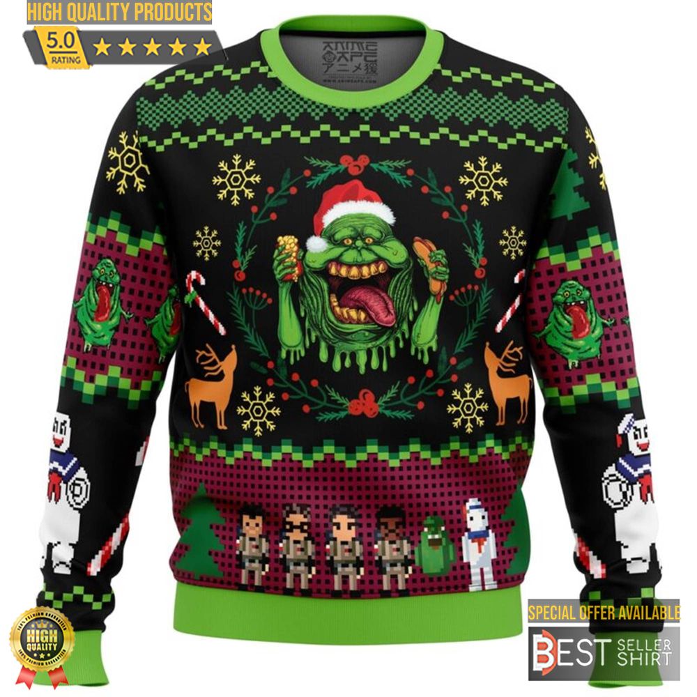 Ghostbusters Ugly Christmas Sweatshirt I Aint Afraid Of No Relatives Ugly Sweater Slimer Stay Puft Marshmallow 1