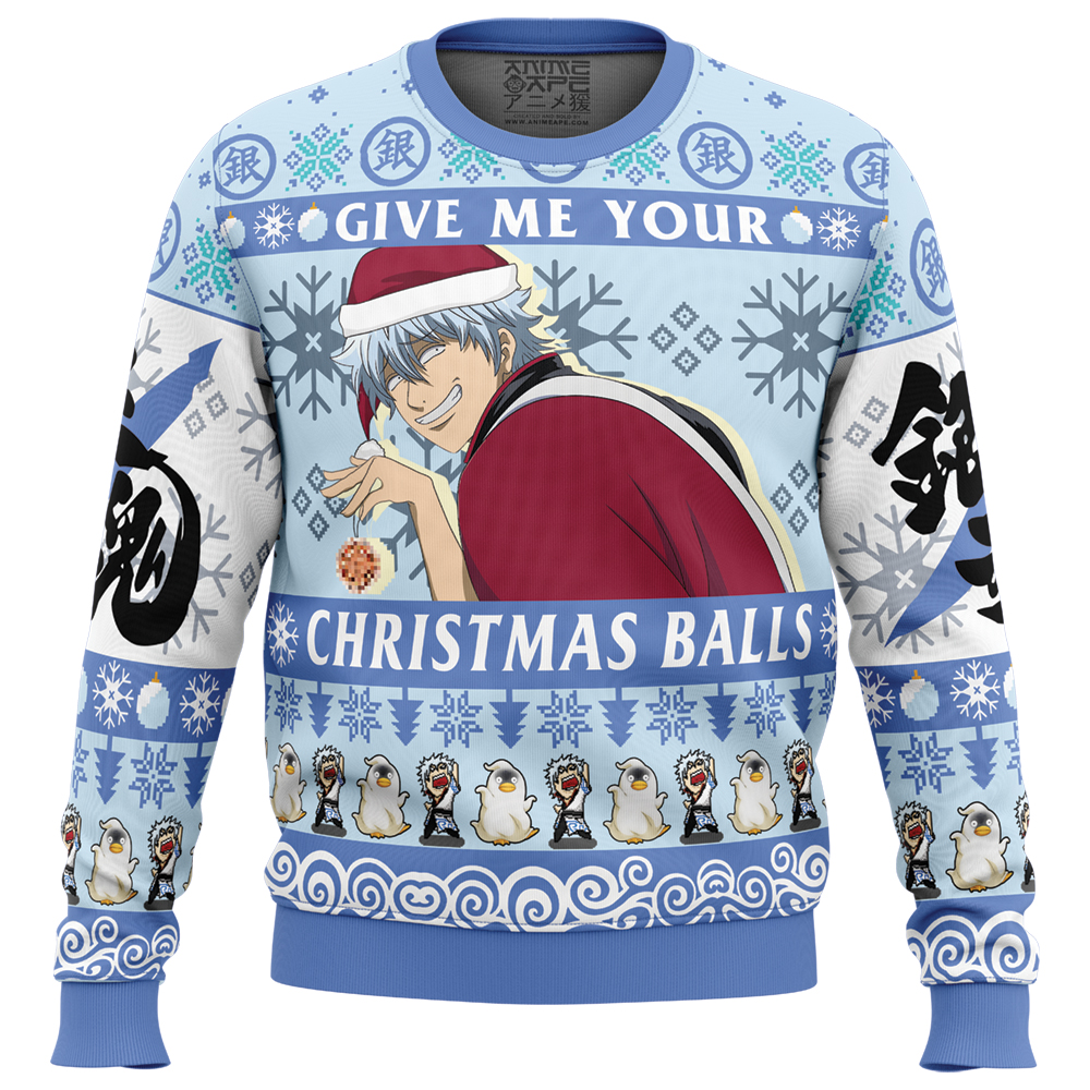 Give Me Your Christmas Balls Gintama Ugly Christmas Sweater FRONT mockup