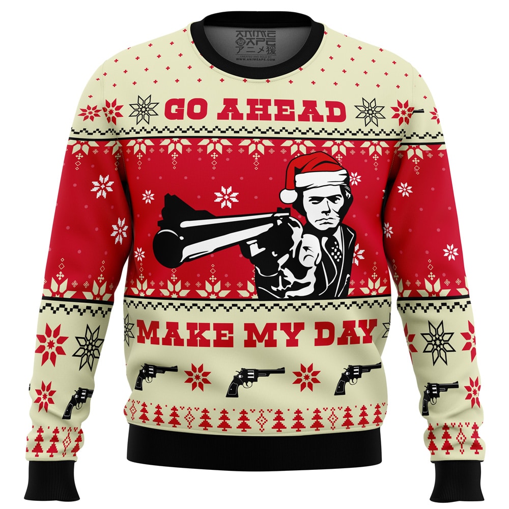 Go Ahead Make My Day Dirty Harry Ugly Christmas Sweater FRONT mockup