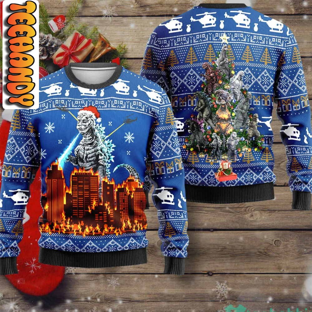 Godzilla Merry Christmas Ugly Sweater