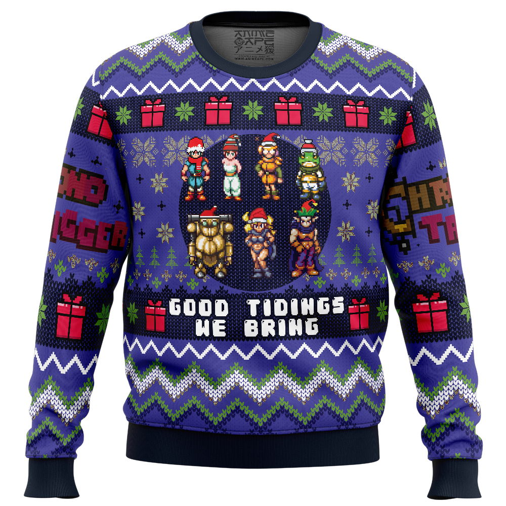 Good Tidings We Bring Chrono Trigger Ugly Christmas Sweater FRONT mockup