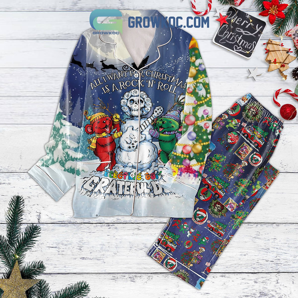 Grateful Dead All I Want For Christmas Is A Rock N Roll Pajamas Set2B1 ATuQL