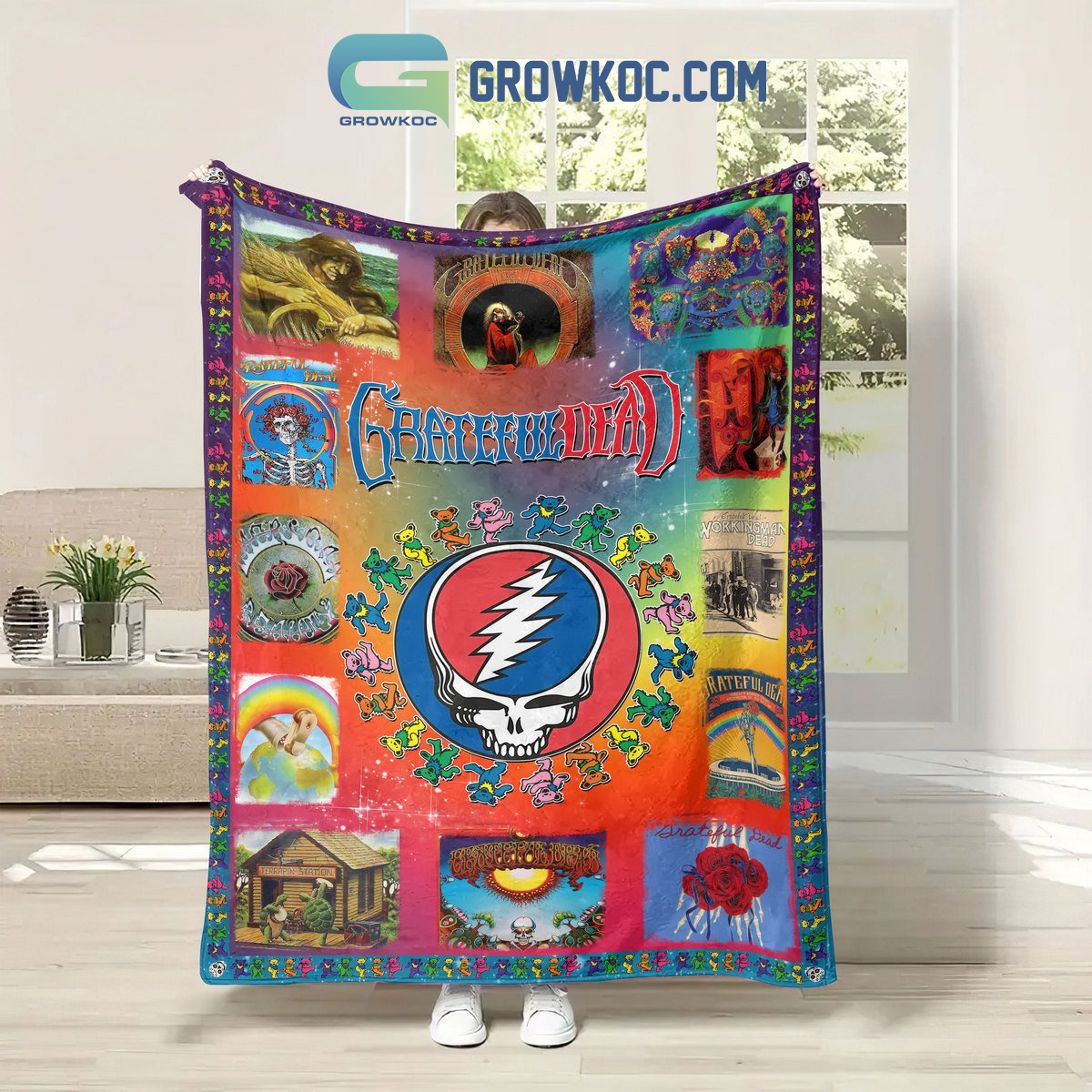 Grateful Dead Christmas Holiday Fleece Blanket Quilt2B1 fIIuo