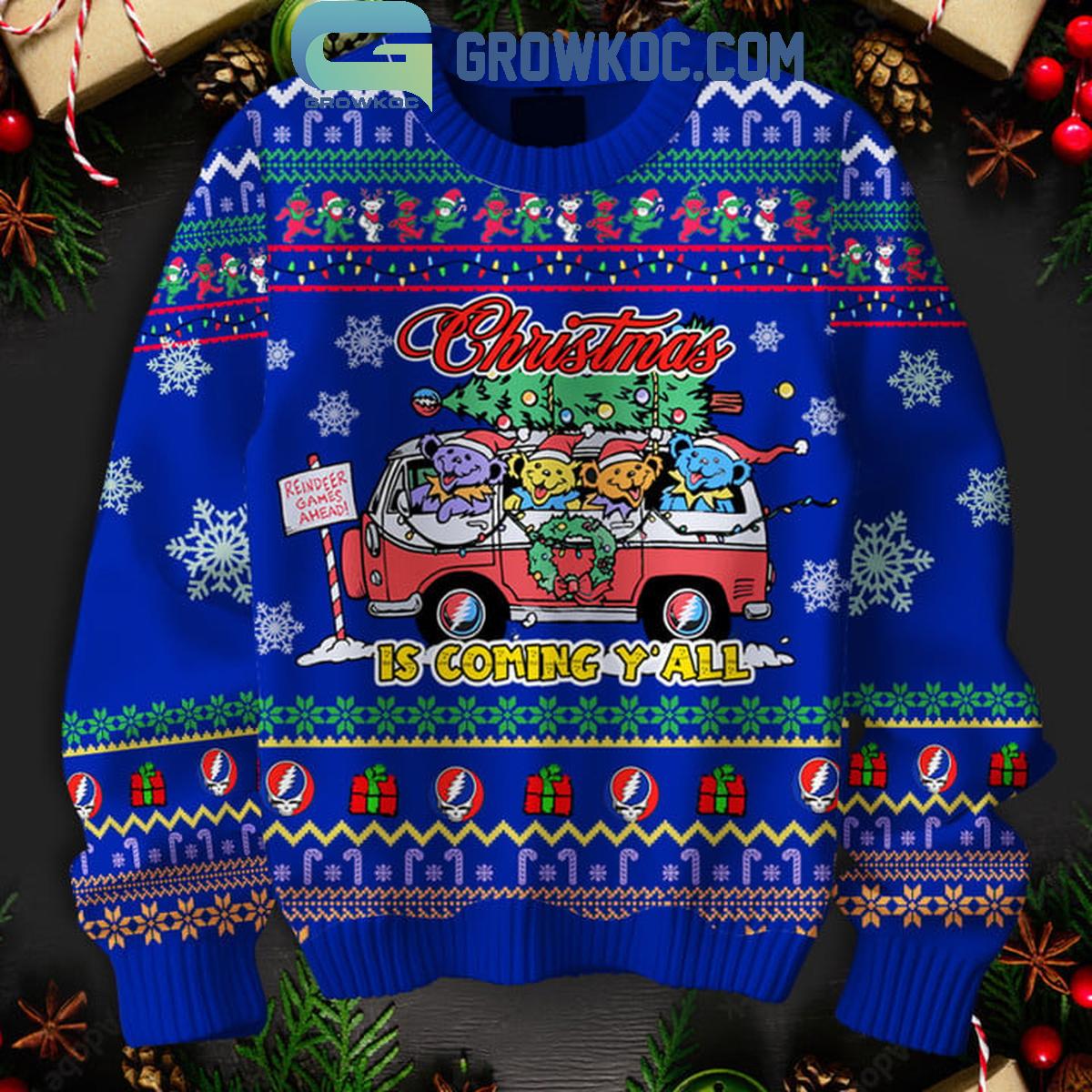 Grateful Dead Christmas Is Coming YAll Blue Version Ugly Sweater 1 adYCE