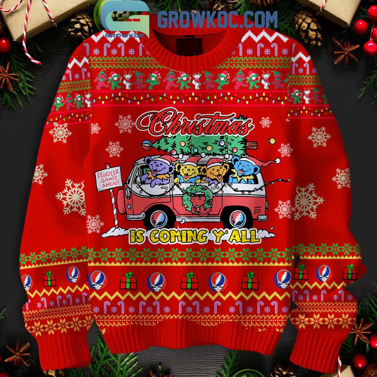 Grateful Dead Christmas Is Coming YAll Red Version Ugly Sweater 1 gVpYx