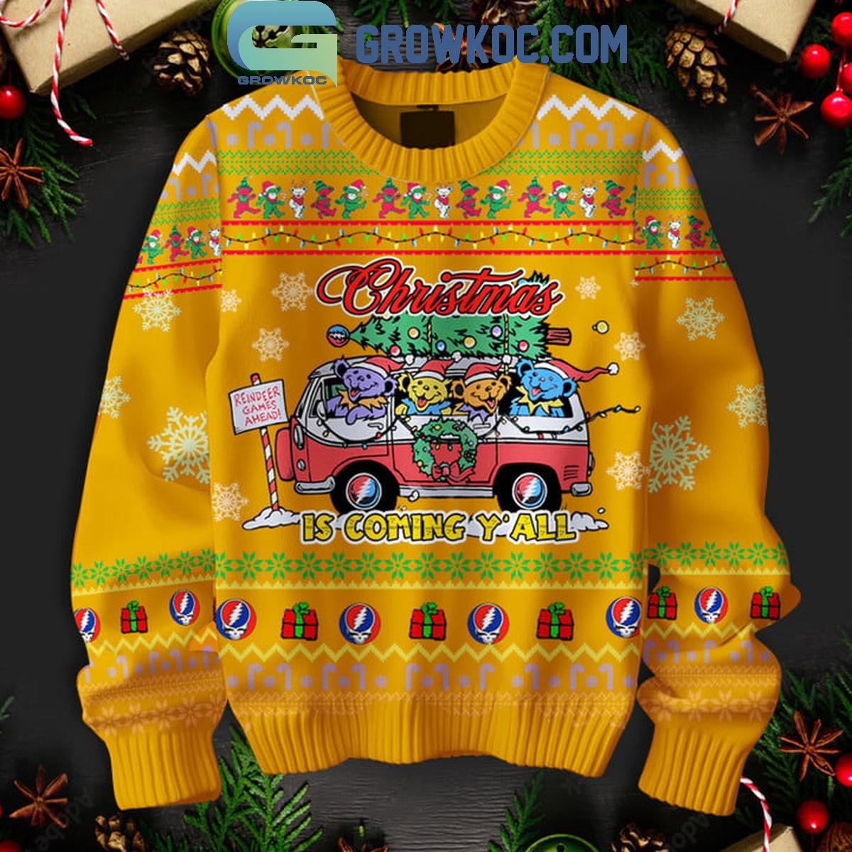 Grateful Dead Christmas Is Coming YAll Ugly Sweater Yellow Version 1 fnFNW