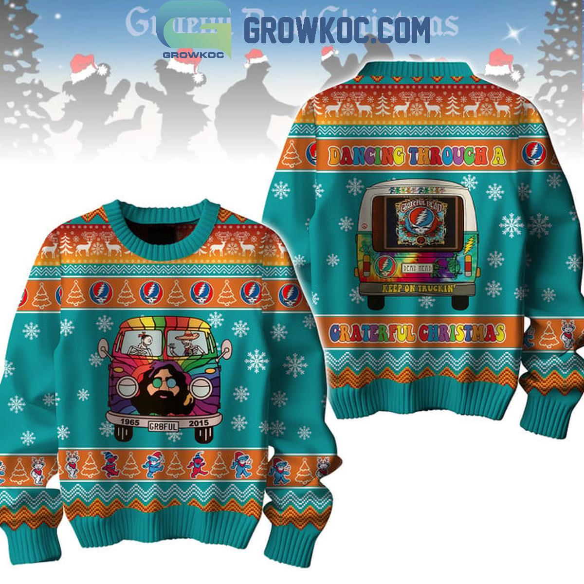 Grateful Dead Dancing Through A Grateful Christmas Ugly Sweater 1 lS9qC