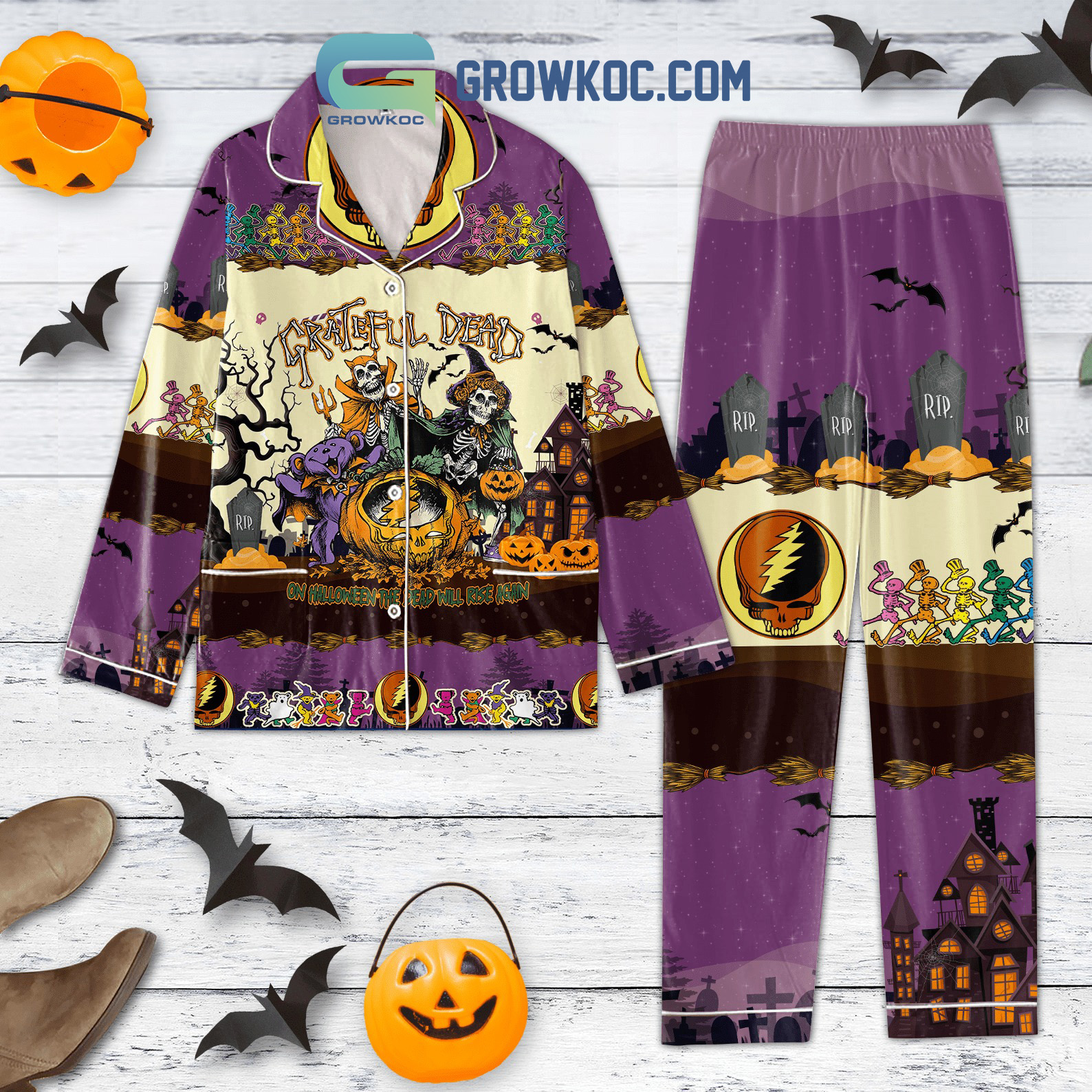 Grateful Dead On Halloween The Dead Will Rise Again Pajamas Set2B1 hubsN